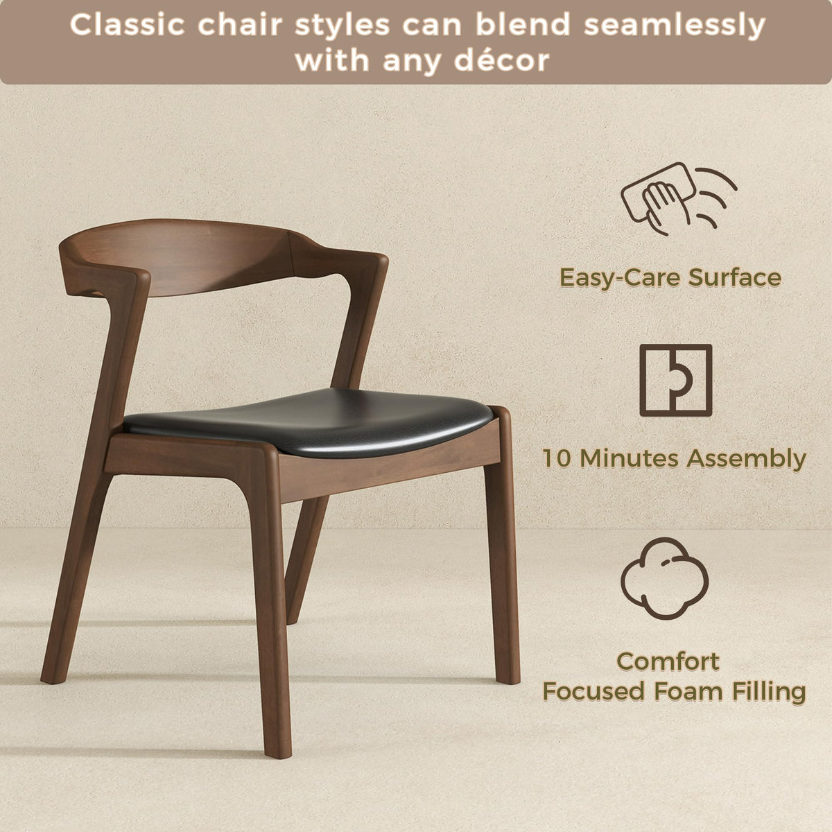 Solid Wood Leather Dining Chair Set of 2