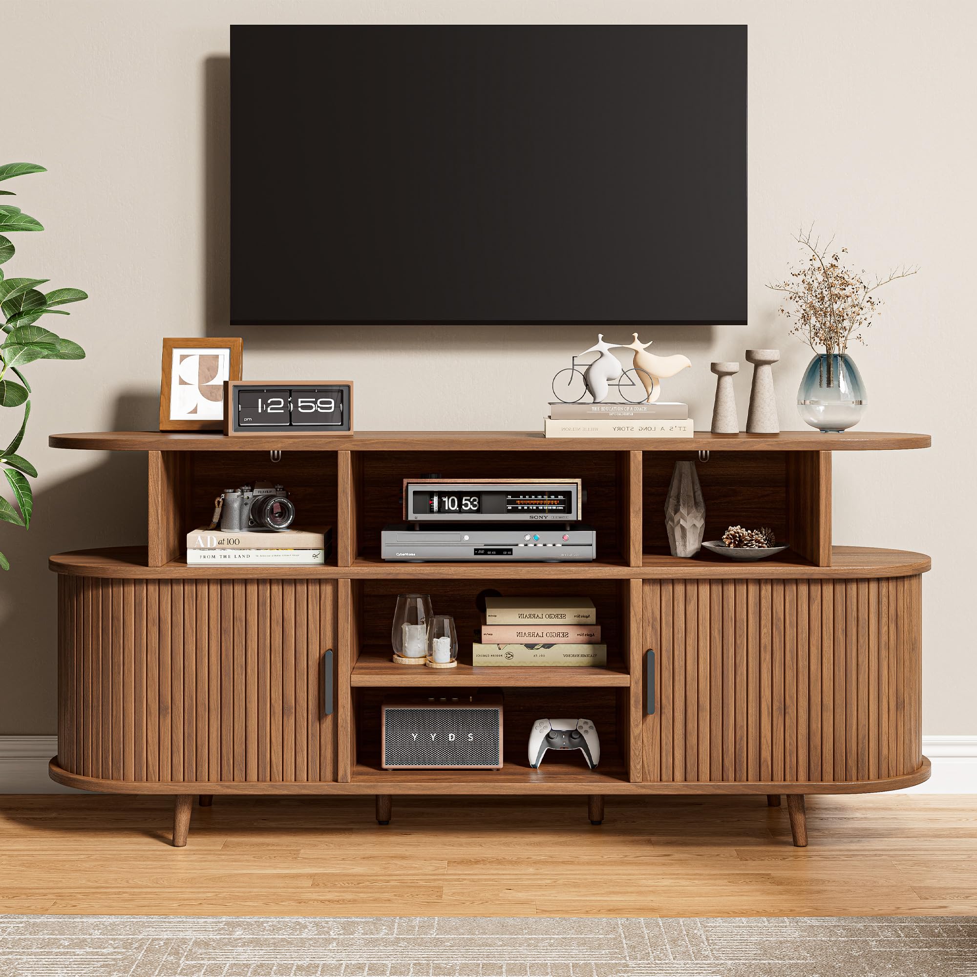 TV Stand for 65 Inch TV with Storage and Sliding Doors