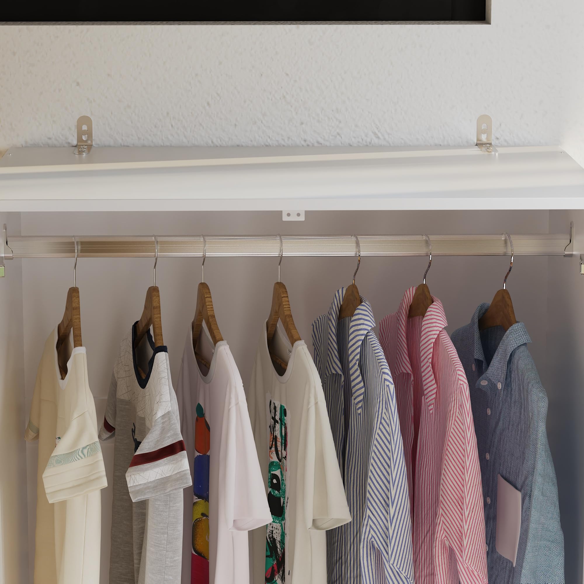 Mirrored Wardrobe Closet with 2 Doors, 2 Drawers & Hanging Rod