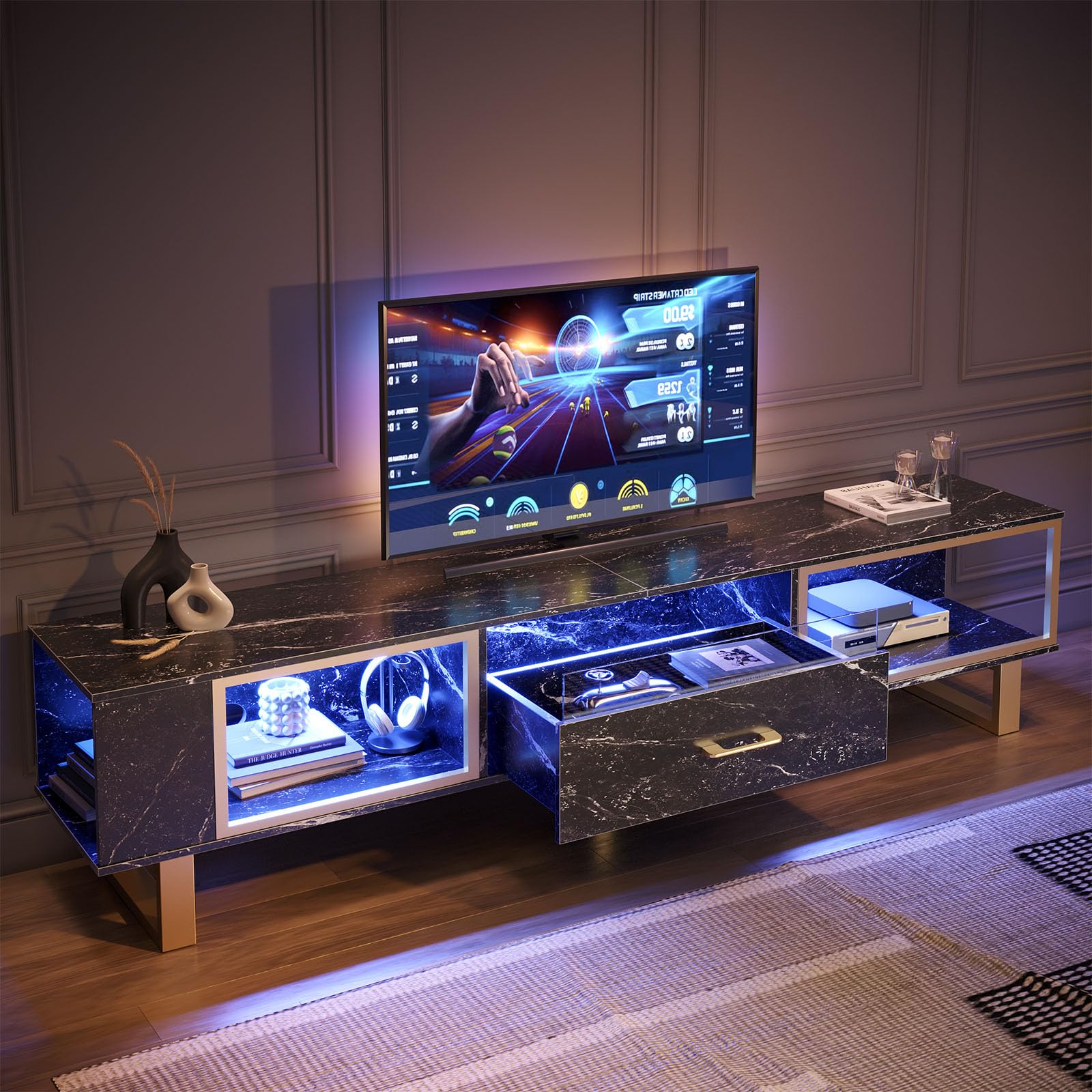 LED Gaming Entertainment Center TV Stand with Storage Drawer
