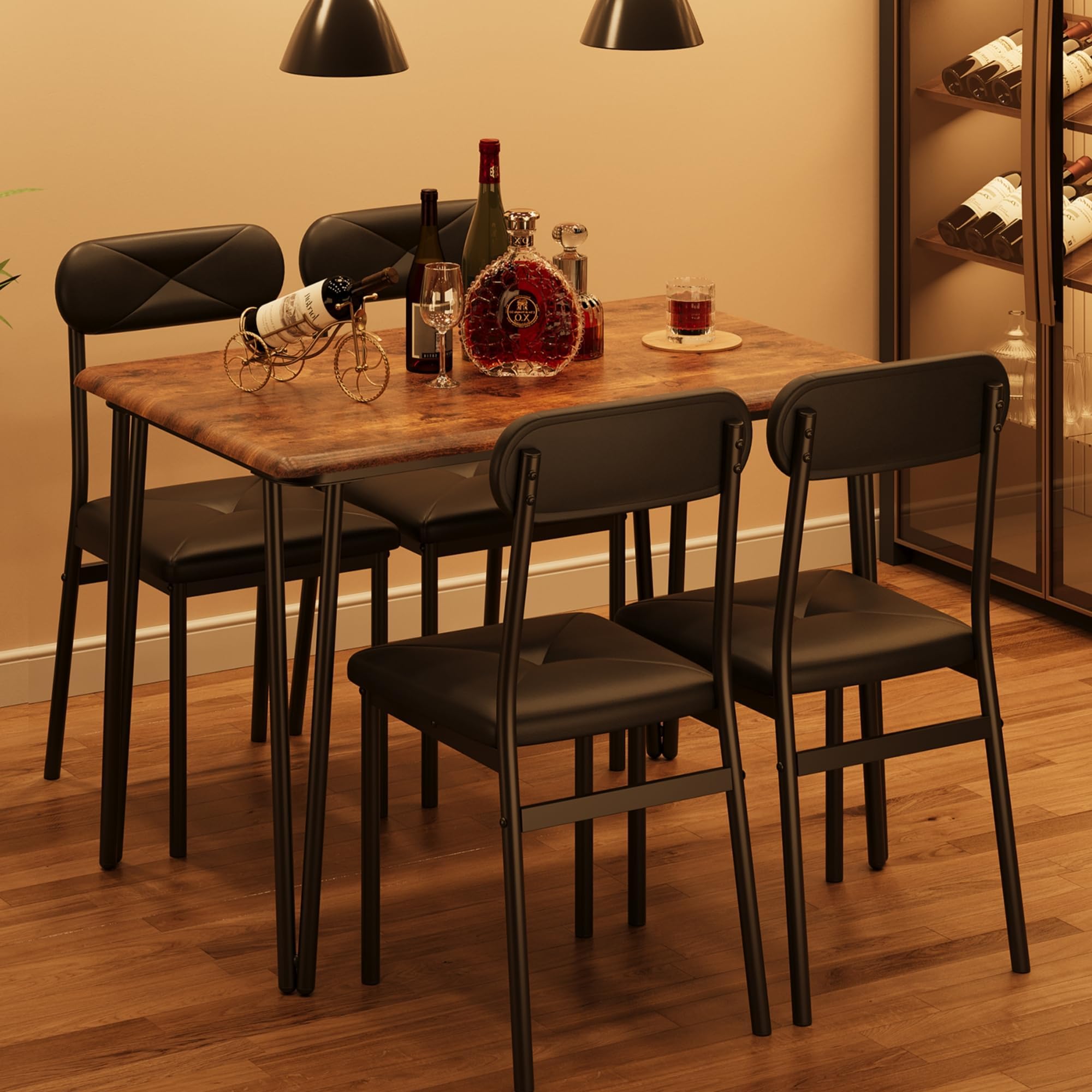 5 Piece Dining Table Set with Upholstered Chairs