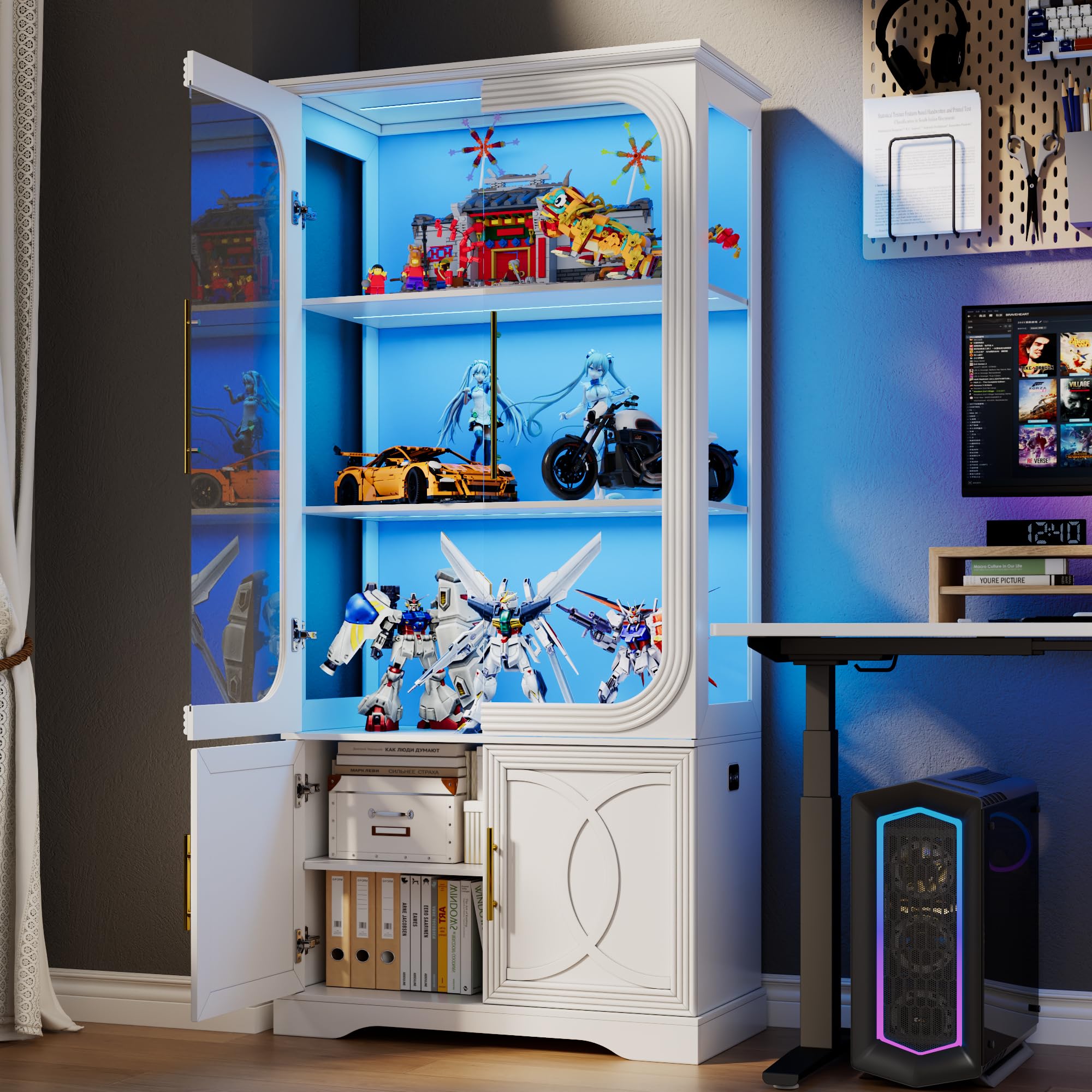 69.7" Display Cabinet with LED Lights and Glass Doors