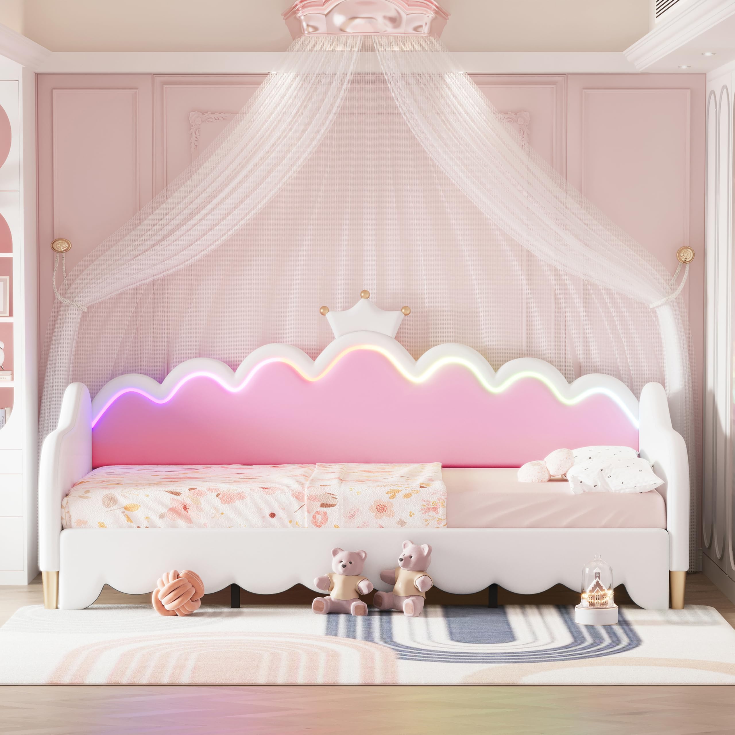 Twin Size Princess Daybed with Crown Headboard