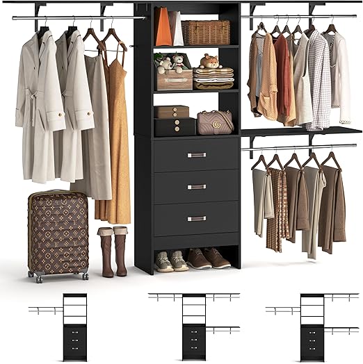 Adjustable Wall Mount Closet Organizer System with Drawers