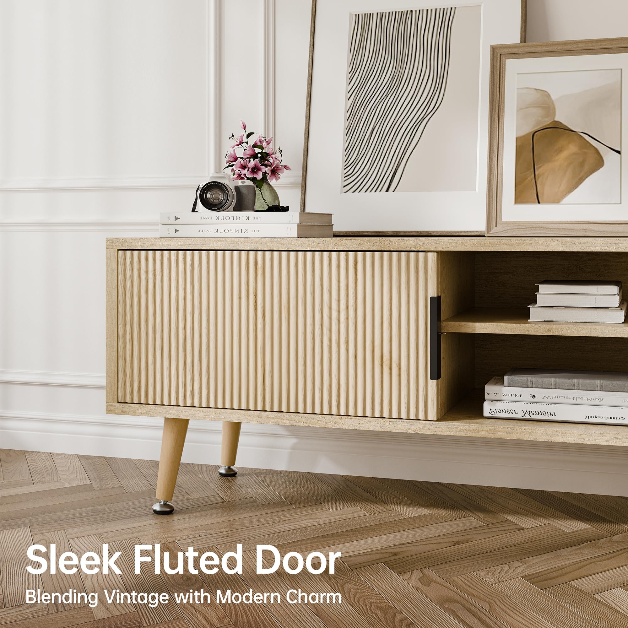 Mid Century TV Stand 62 Inch Natural Oak