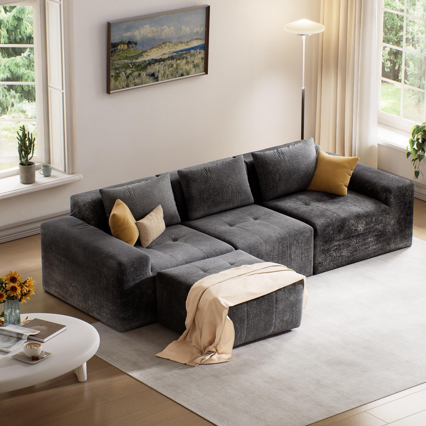 108" Modular Sectional Sofa with Deep Seat and Ottoman