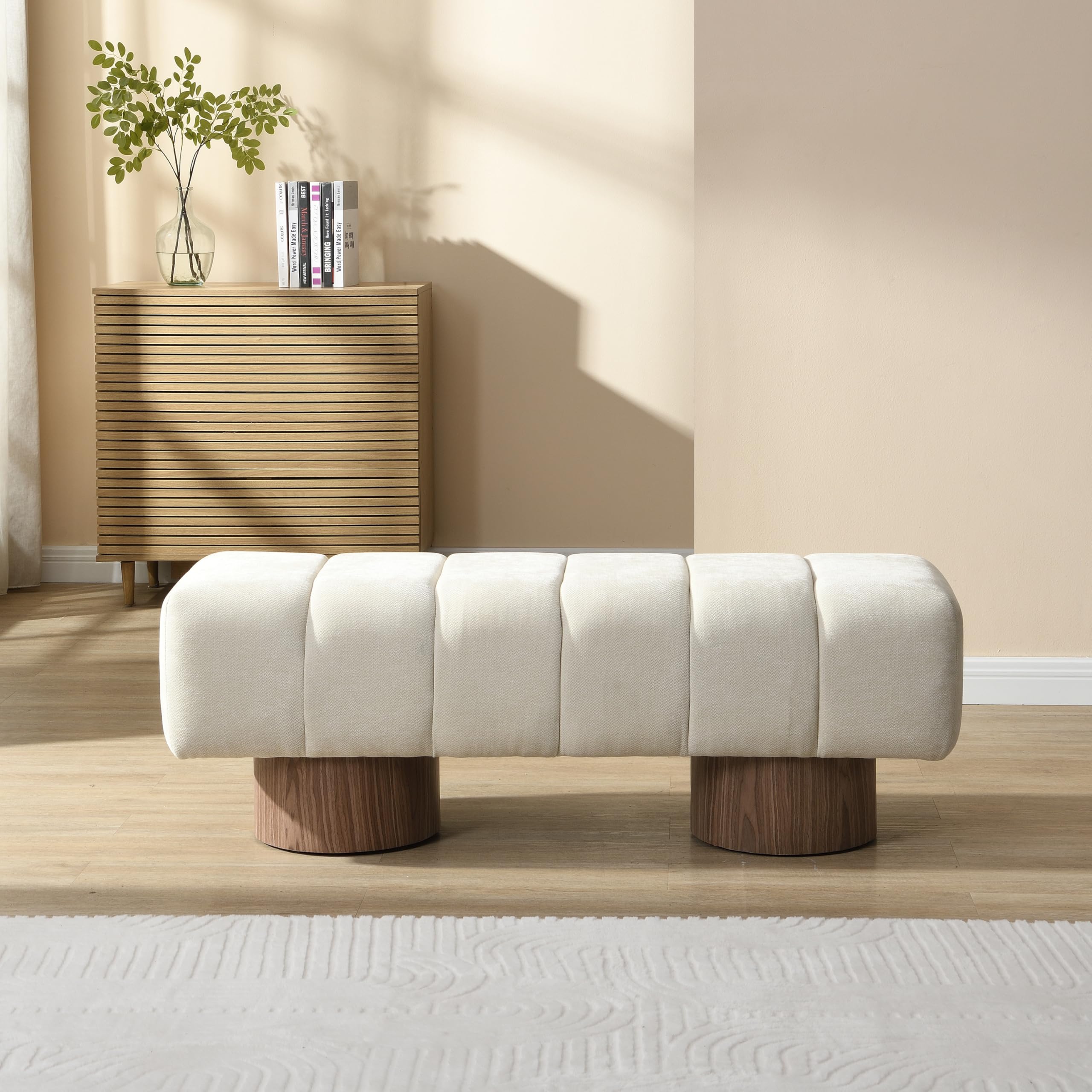 50" Chenille Dining Bench - Light Beige Ottoman Footstool