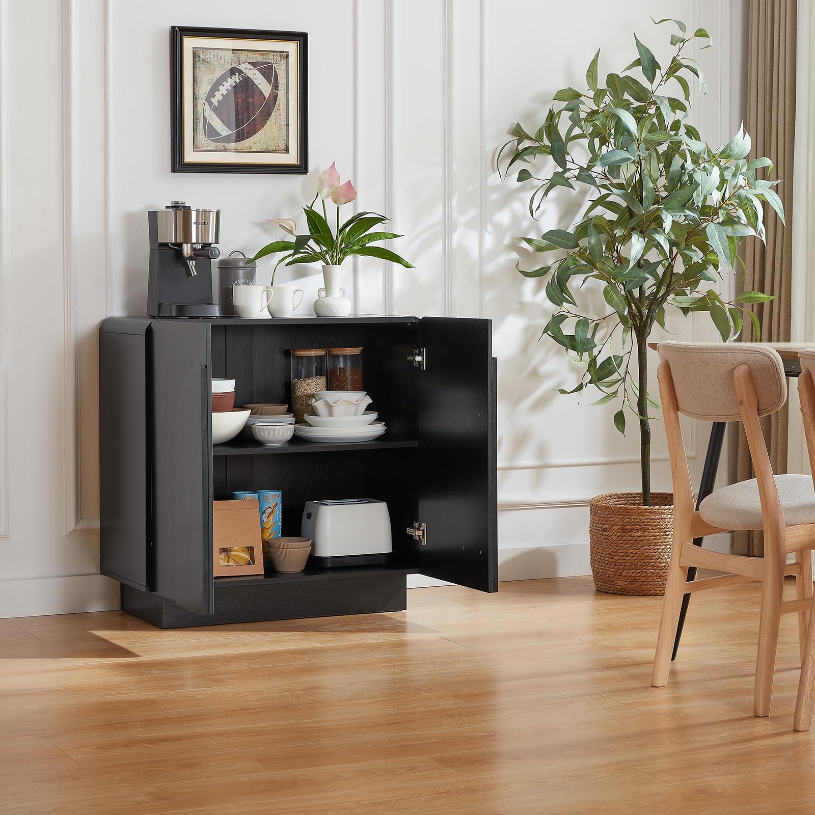 Curved Sideboard Buffet Cabinet with Adjustable Shelves