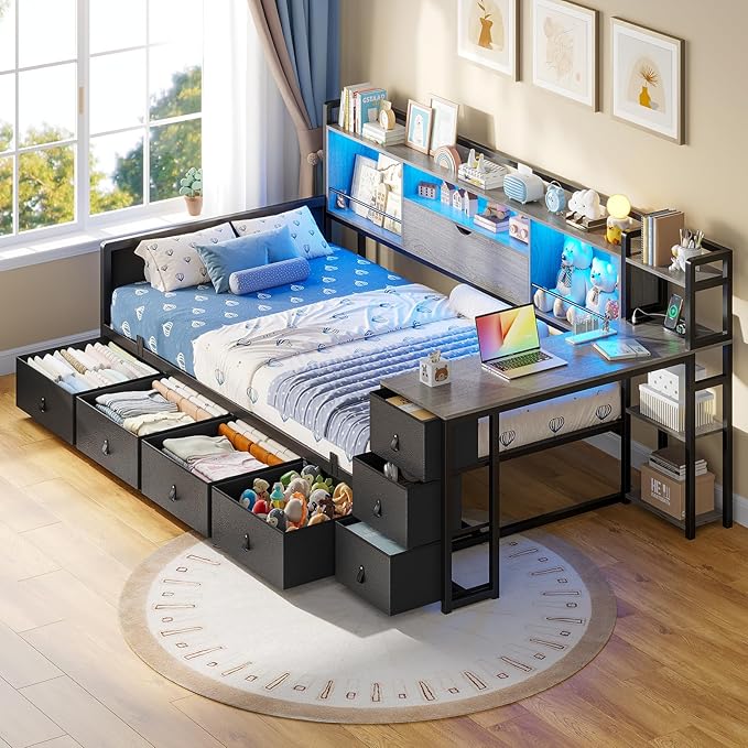 Twin Corner Bed with Storage and Desk