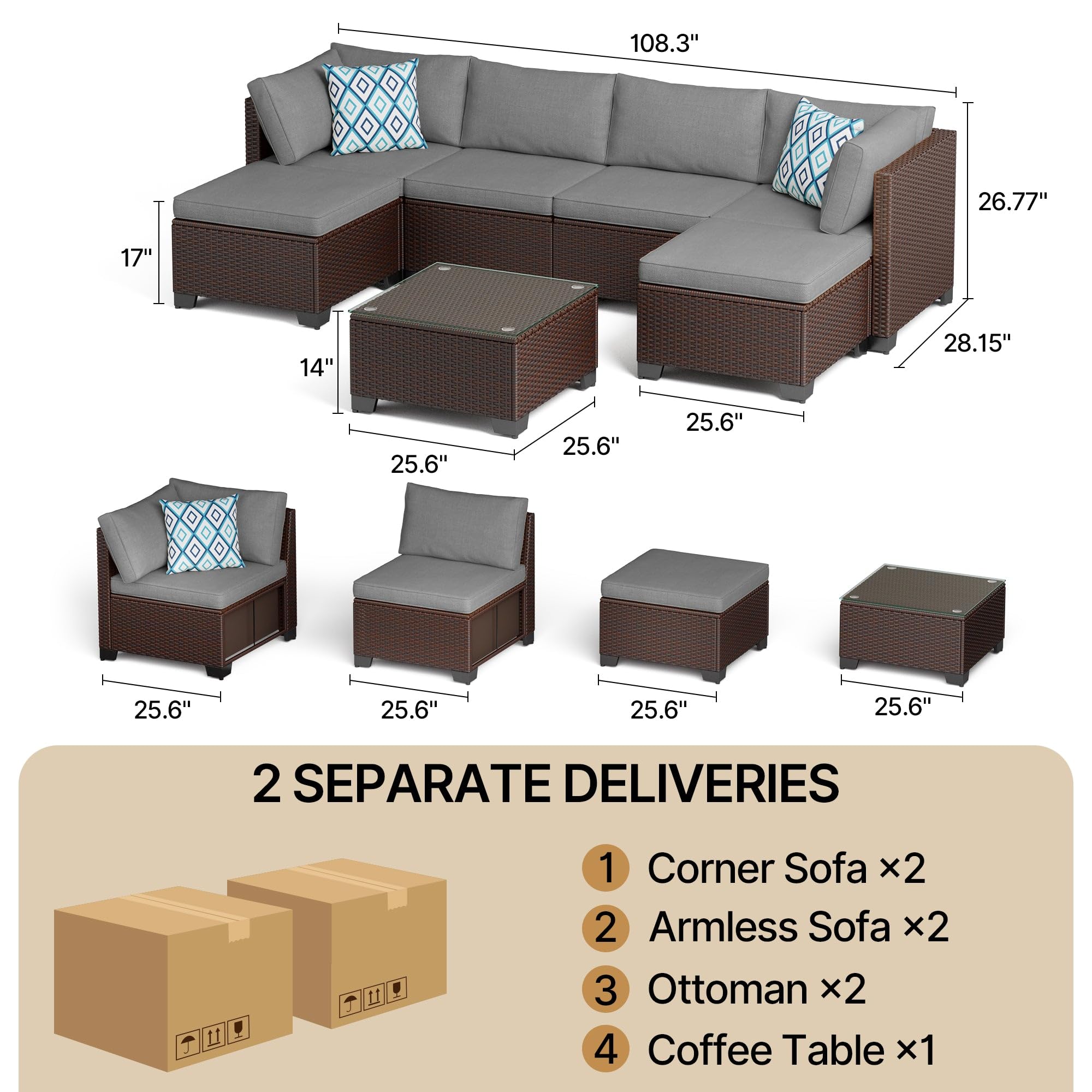 7-Piece Outdoor Patio Furniture Set with Waterproof Cushions