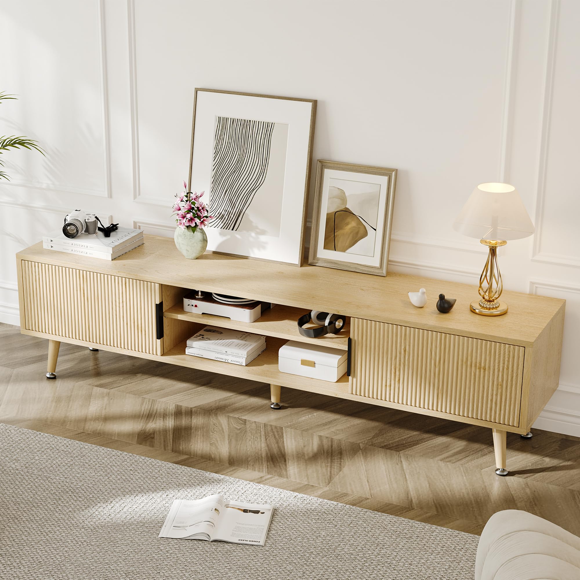 Mid Century TV Stand 62 Inch Natural Oak