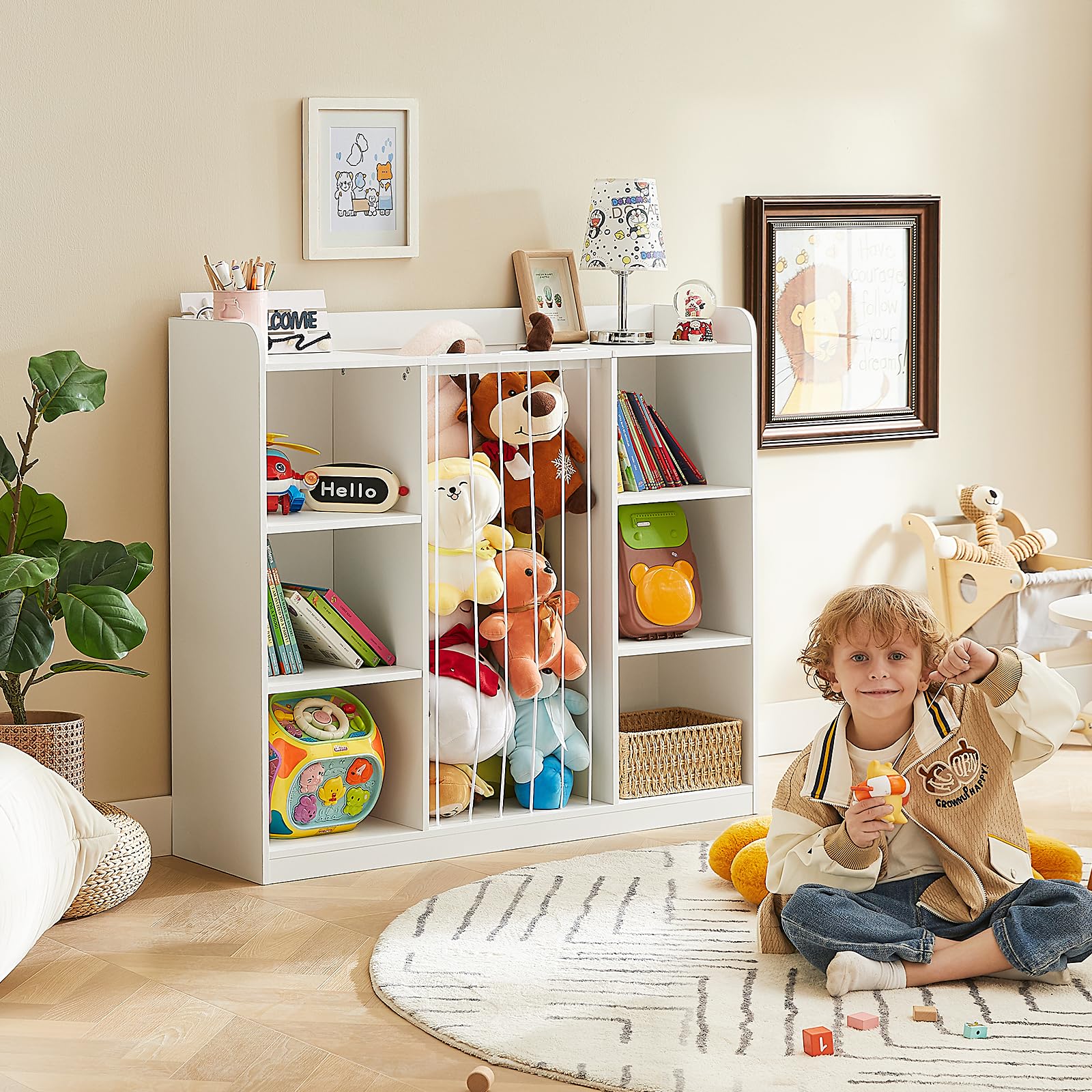 Toy Storage Organizer with Stuffed Animal Zoo Net and 8 Cubbies
