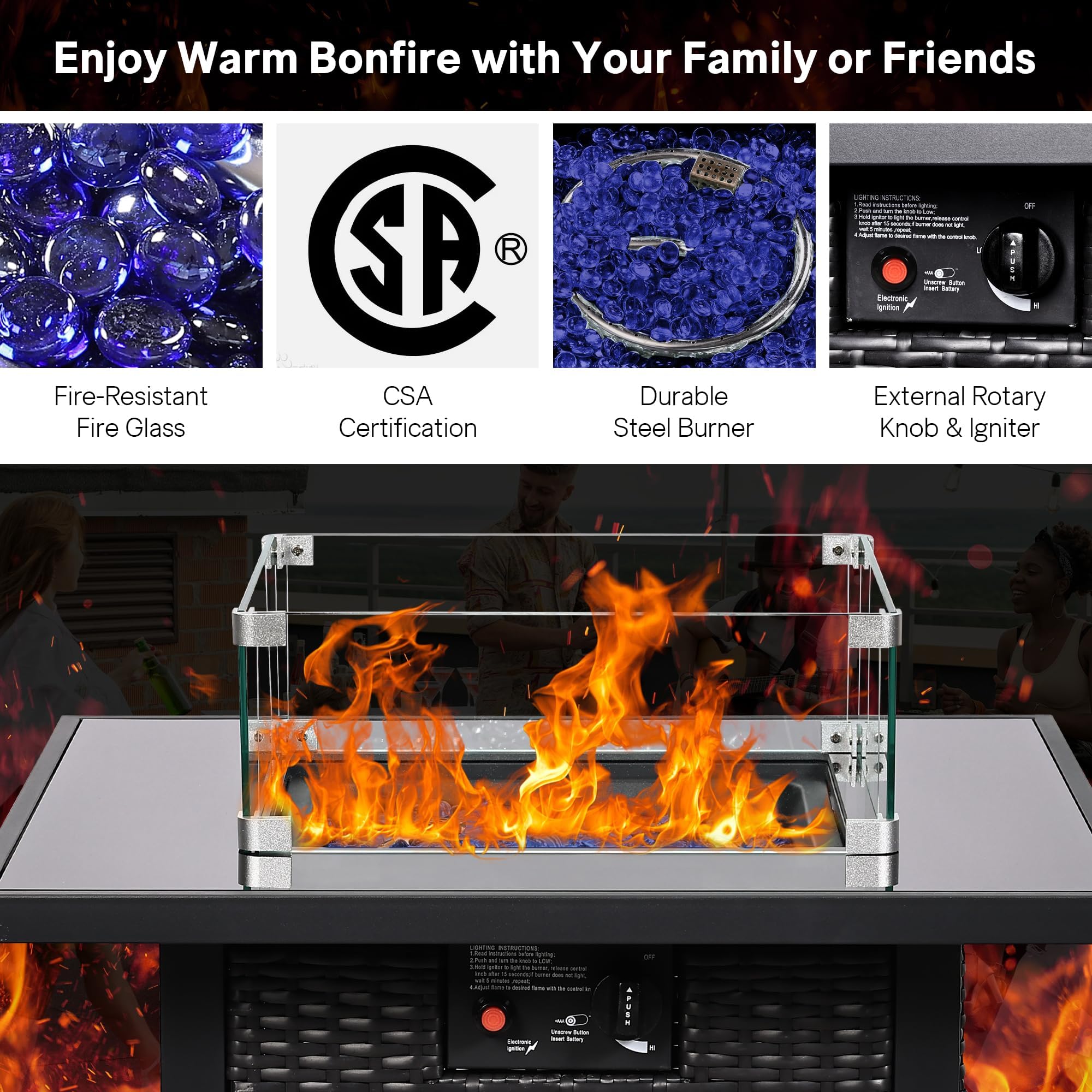 8 Piece Patio Furniture Set with Fire Pit Table