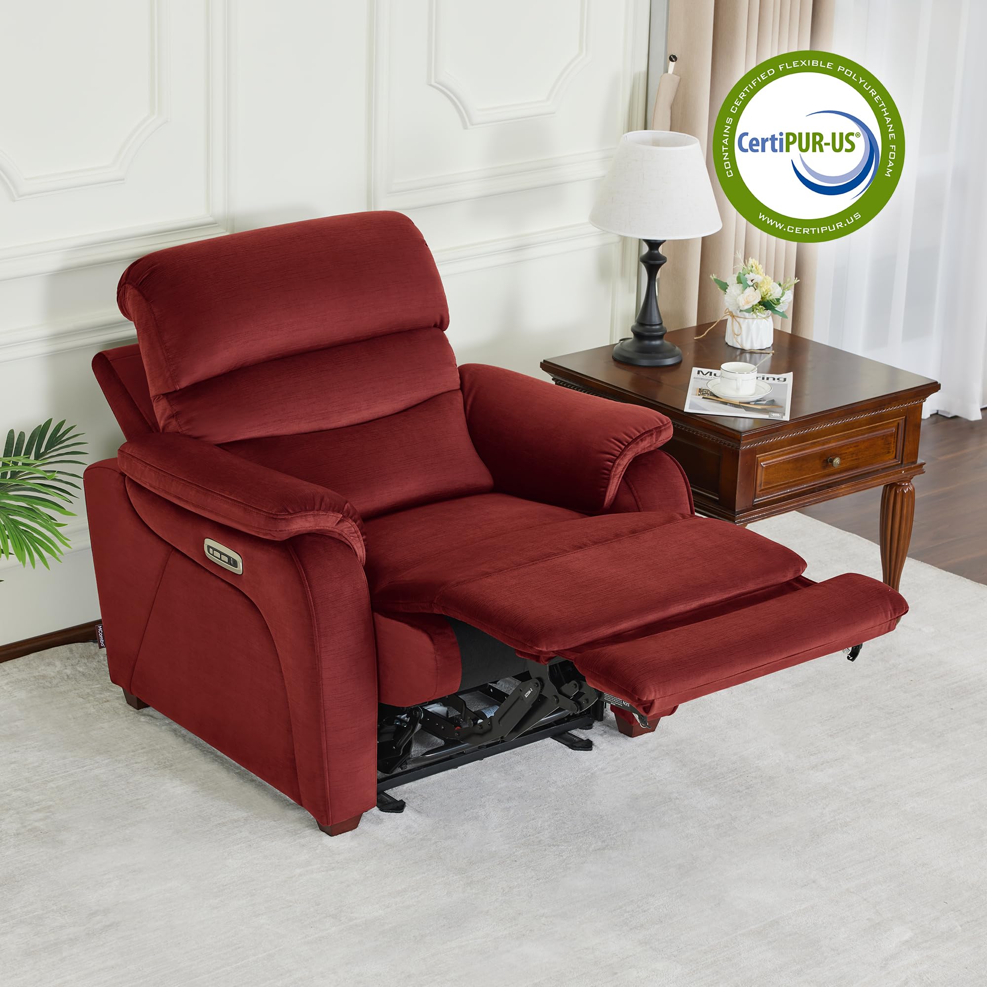 Power Zero Wall Hugger Recliner Chair with Adjustable Headrest and USB Charging