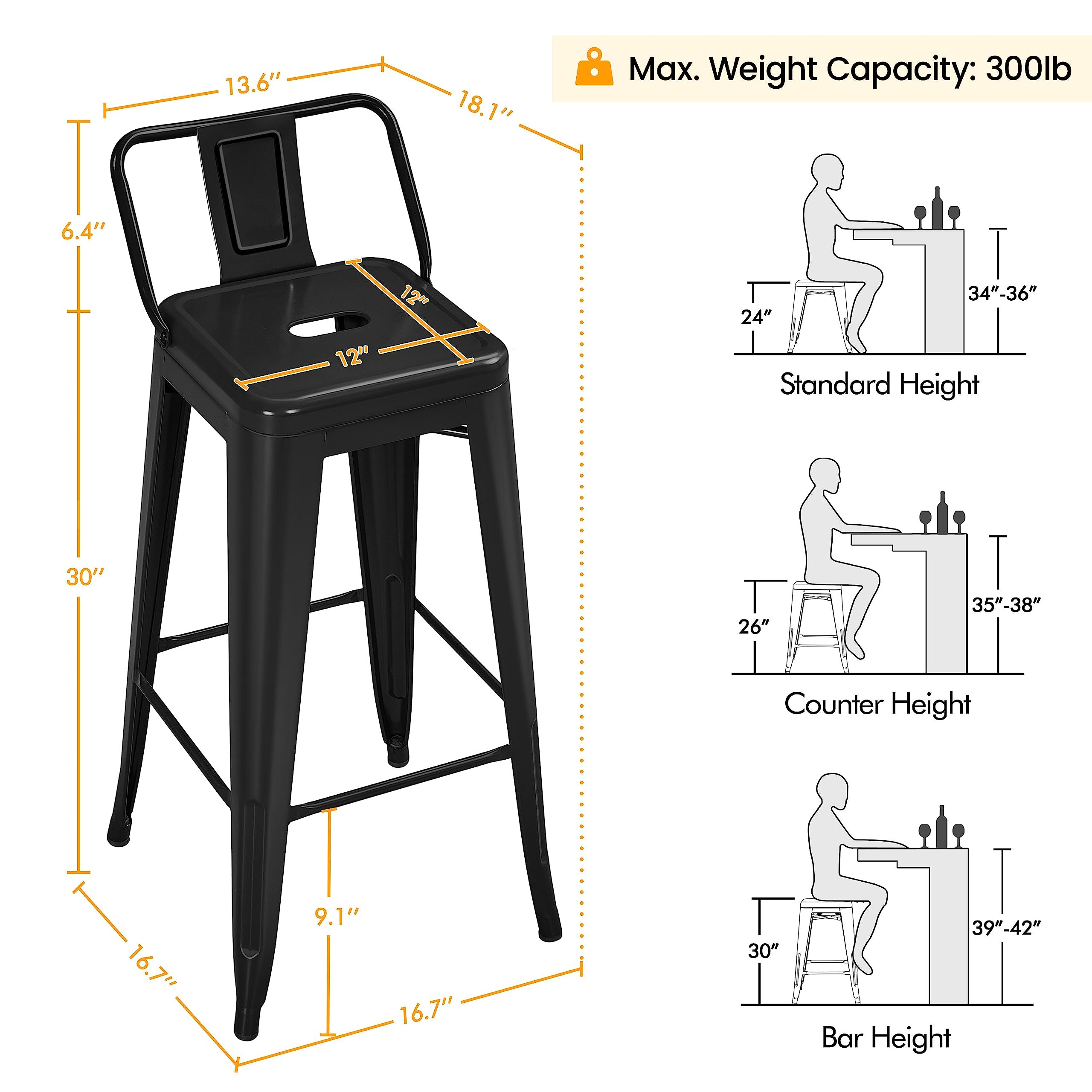 30 Inch Metal Bar Stools Set of 4