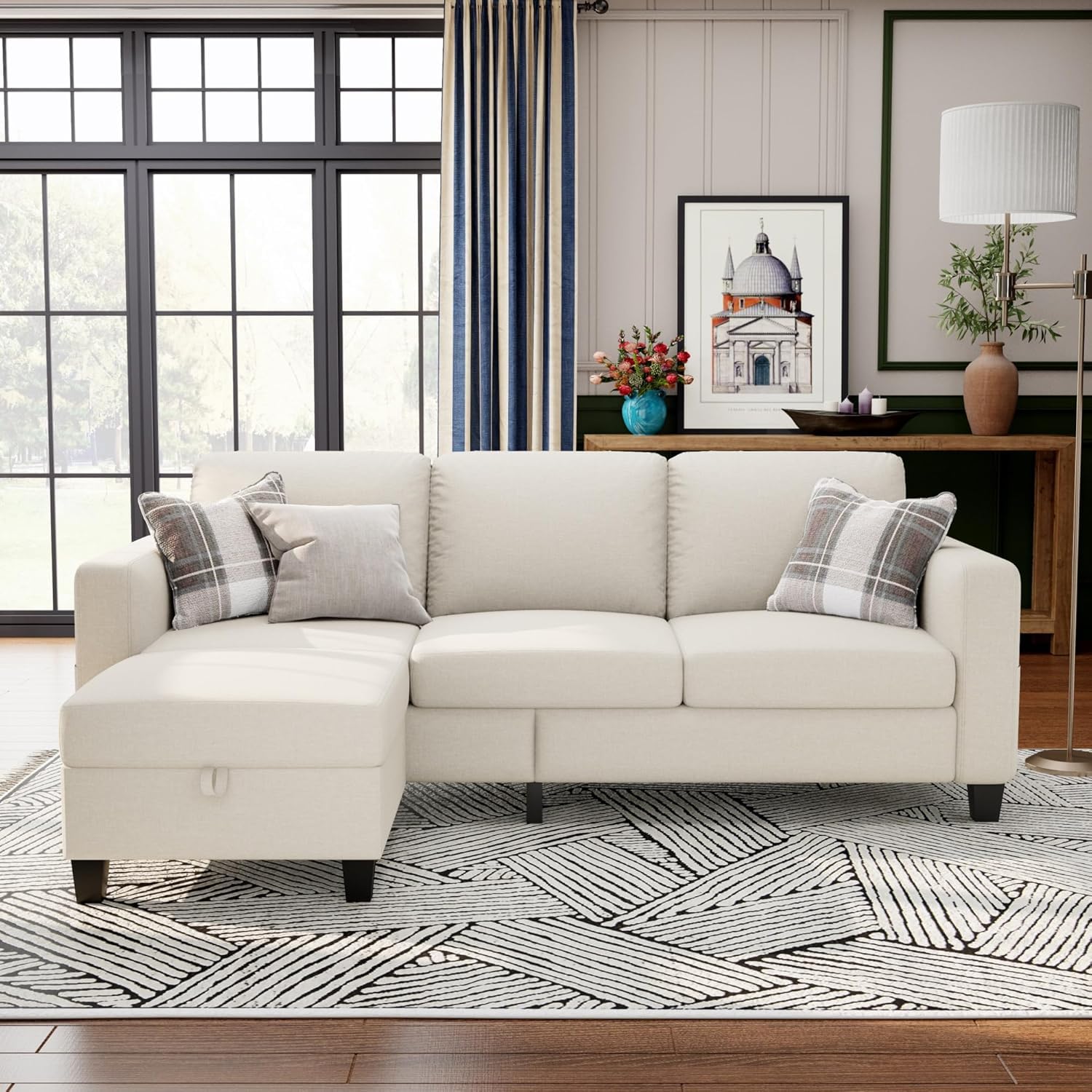 L-Shaped Sectional Sofa with Storage Ottoman