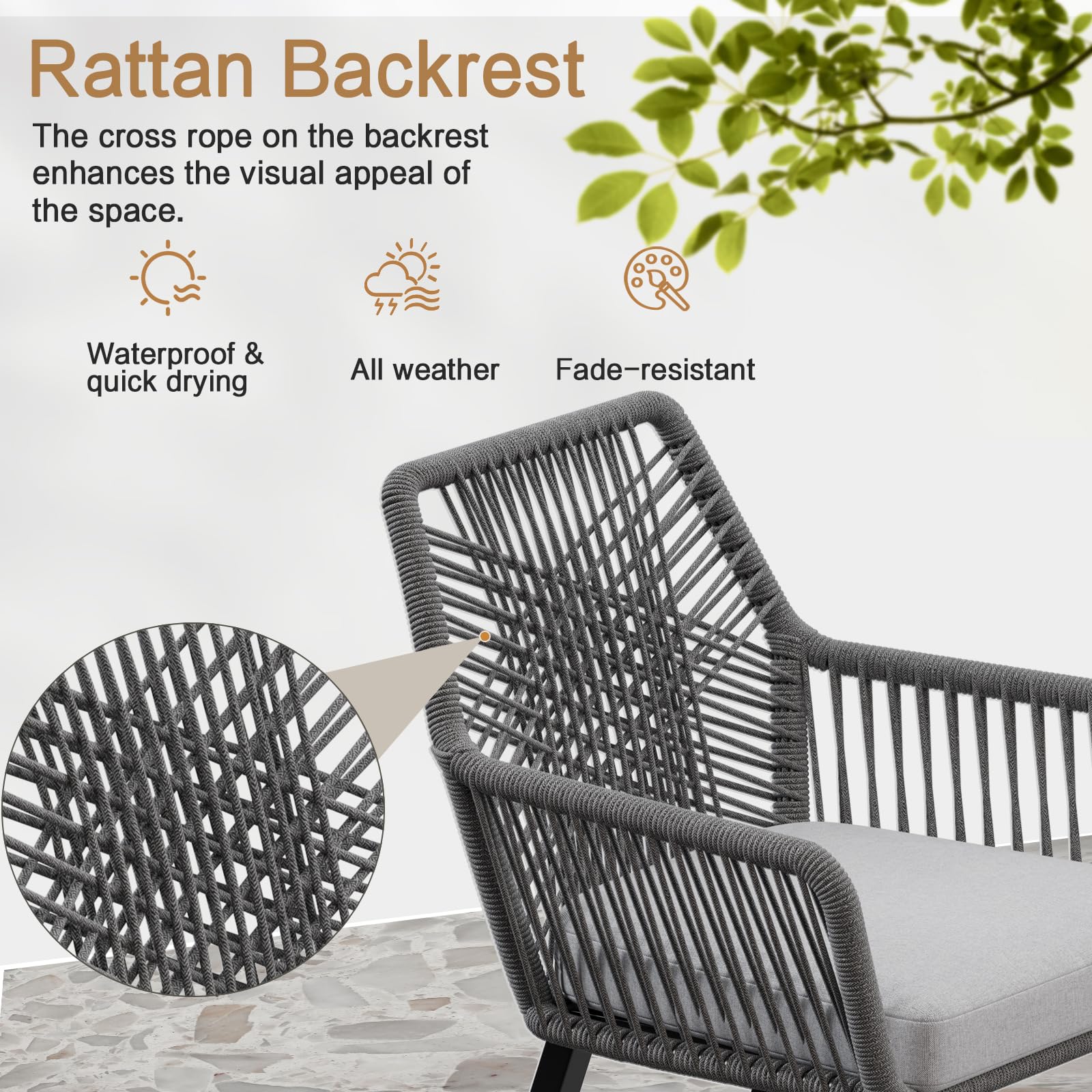 Counter Height Bar Stools Set of 4 - Rattan Outdoor Patio Chairs with Cushions