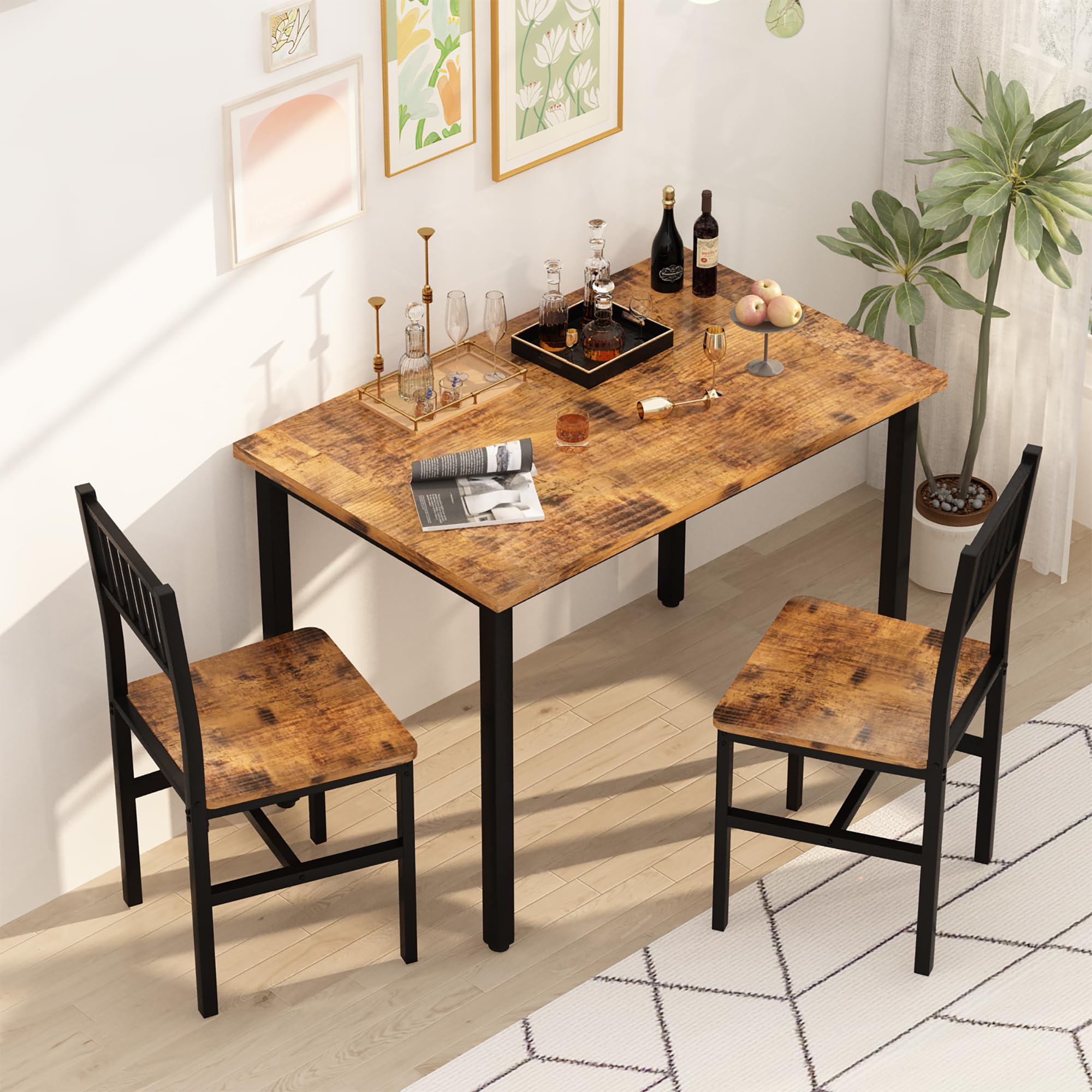 3 Piece Dining Table Set for 2 with Chairs