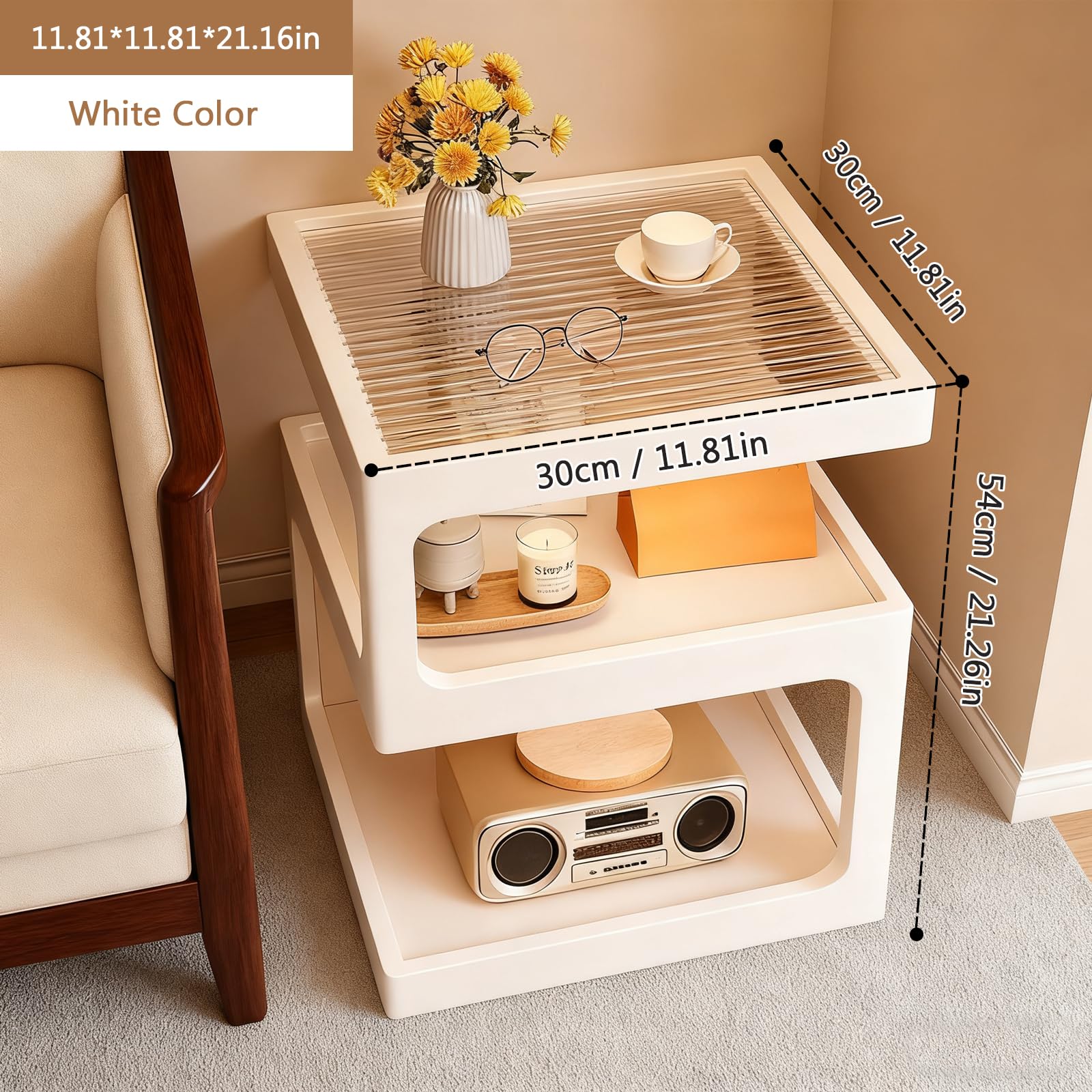 3-Tier Nightstand with Storage and Open Shelves