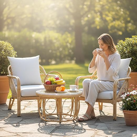 3-Piece Patio Bistro Set with Cushions and Coffee Table