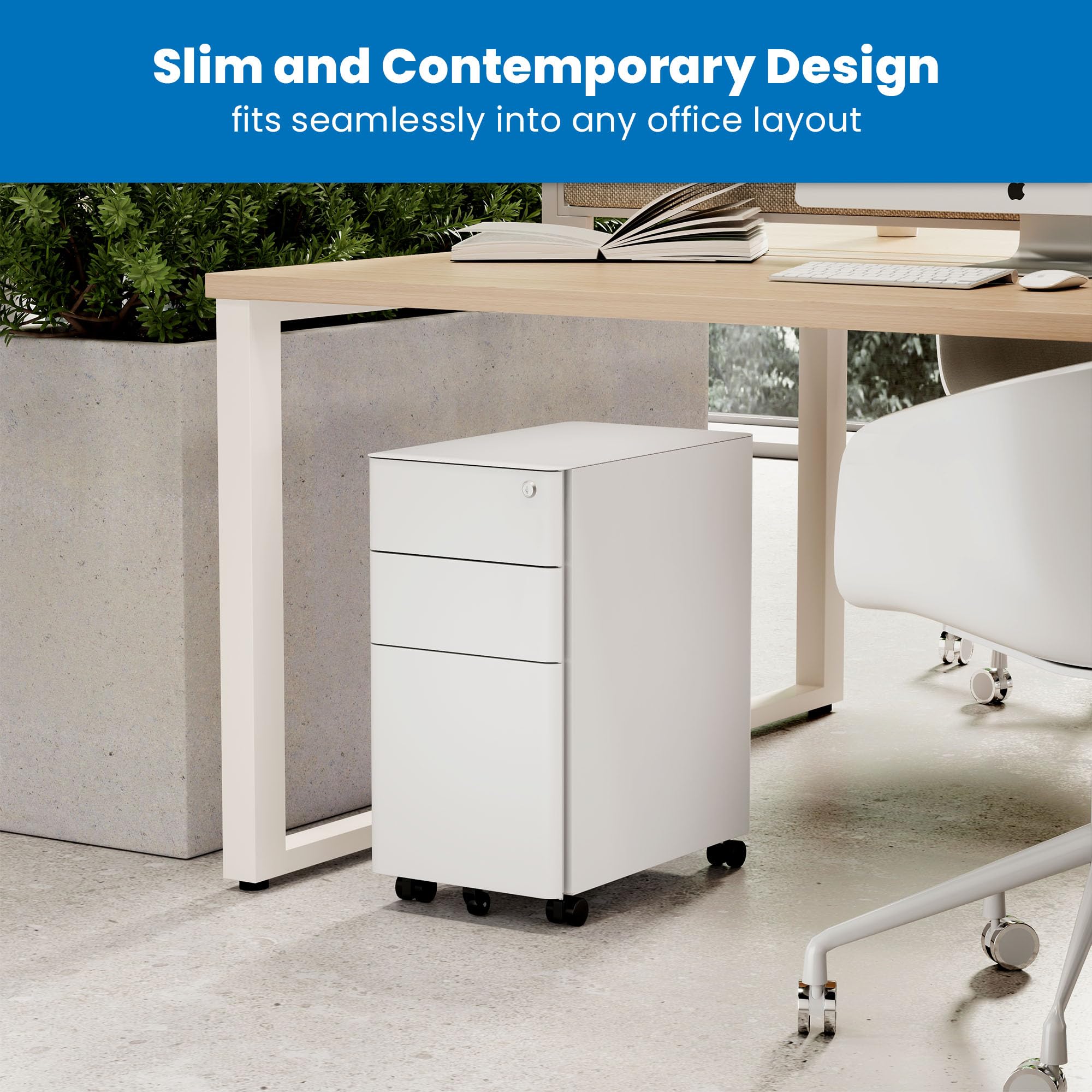 3-Drawer Rolling File Cabinet with Lock