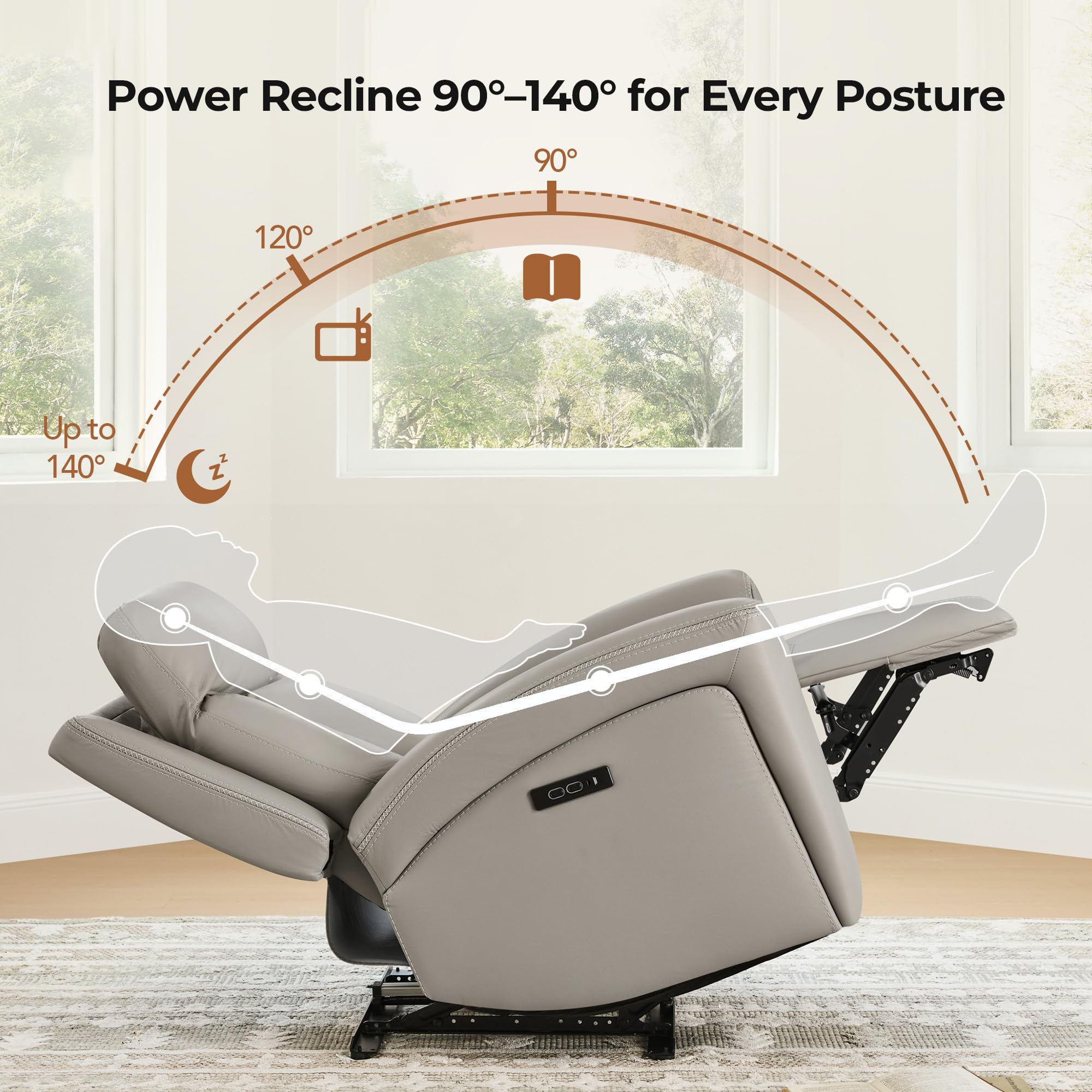 Genuine Leather Power Recliner with Zero Gravity & Adjustable Headrest