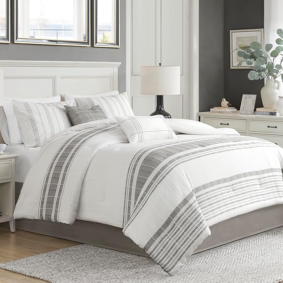 Morgan Cotton Comforter Set - King Size Striped Jacquard Bedding