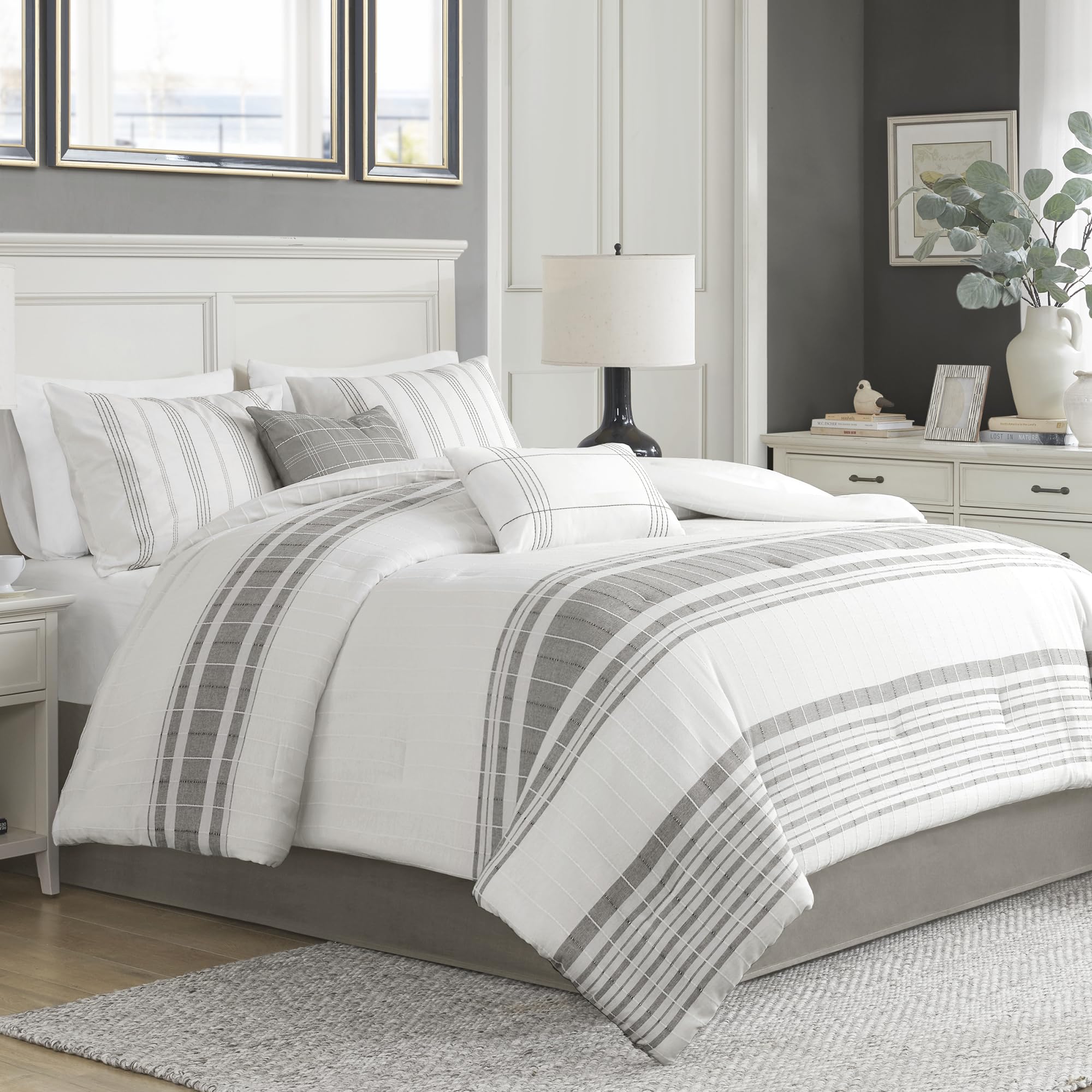 Morgan Cotton Comforter Set - King Size Striped Jacquard Bedding