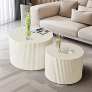Nesting Coffee Table Set of 2, Modern Drum Side End Wave Stripe Round Coffee Table for Living Room, Bedroom, Beige