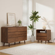 Nasonet Dresser and Nightstand Sets 3 Piece, 6 Drawer Dresser for Bedroom and Nightstands Set of 2, Wood Chest of Drawers Night Stand Mid Century Modern Bedroom Furniture Set, Walnut