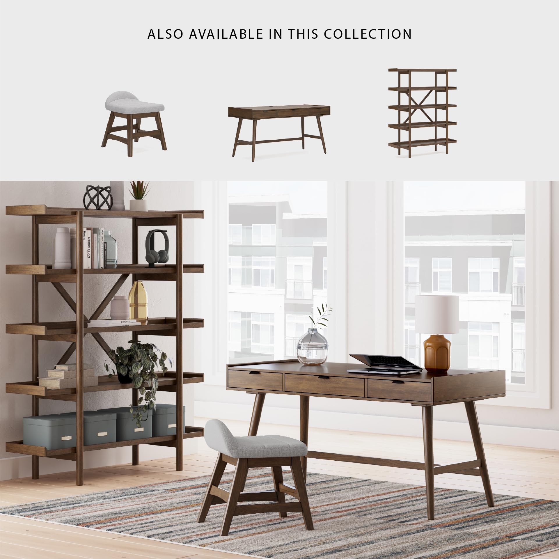 Lyncott 5-Tier Etagere Bookcase 70" Light Brown