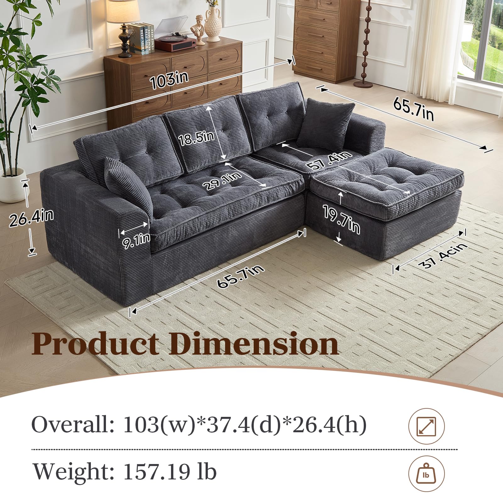 Modular Sectional Sofa with L-Shape Chaise