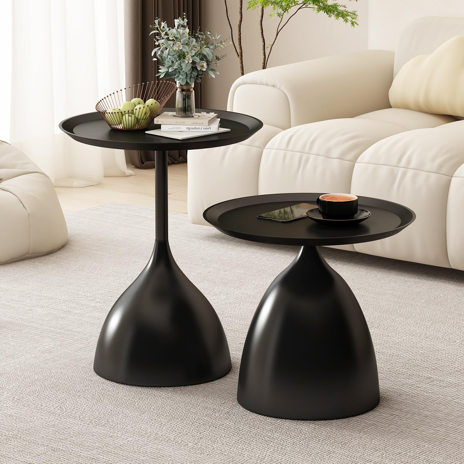 Nesting Tables, Black Side Tables, Modern End Tables for Living Room Nesting Coffee Table Set of 2,Console Table Pedestal Tables