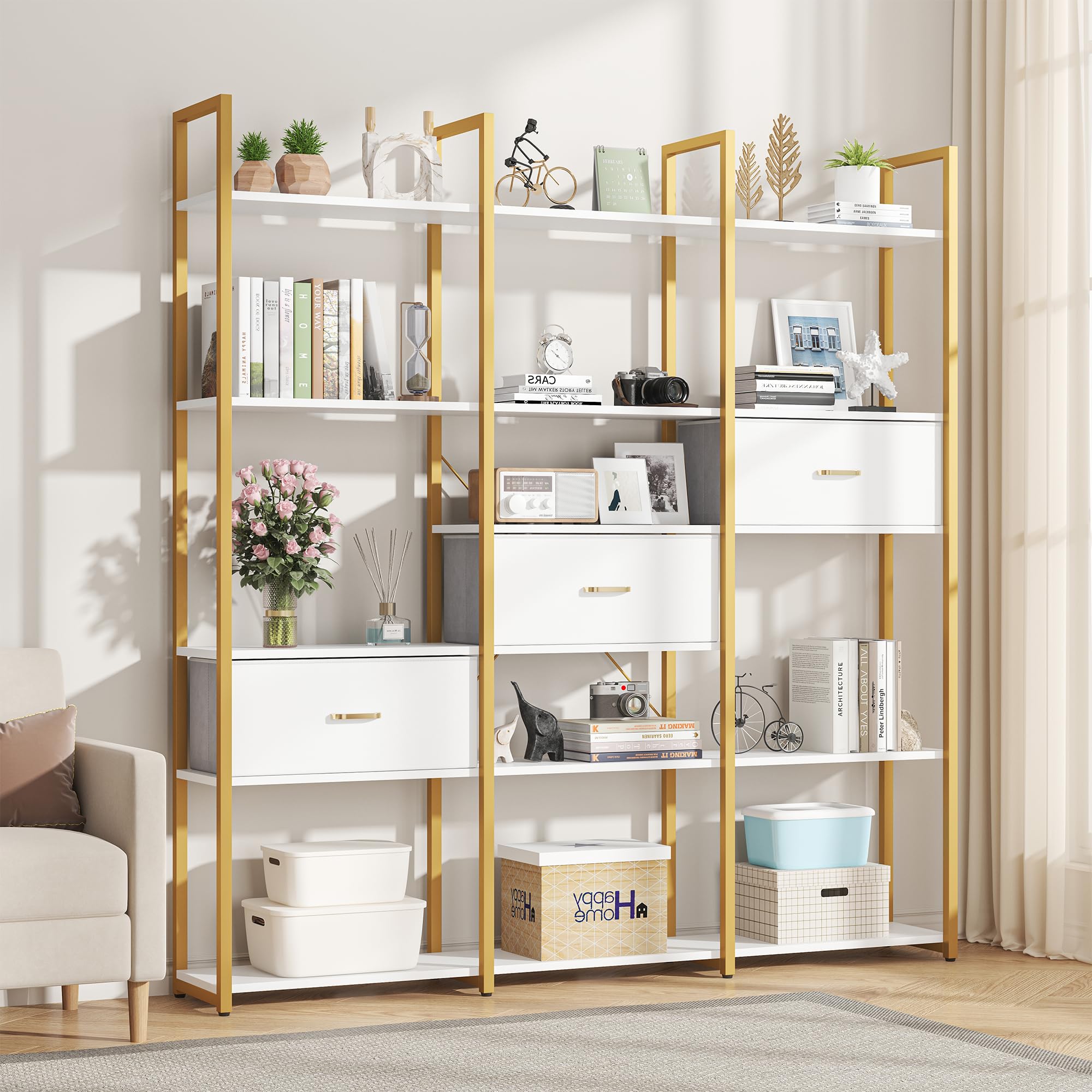 73.6" Tall Bookshelf with 3 Drawers and 16 Storage Shelves