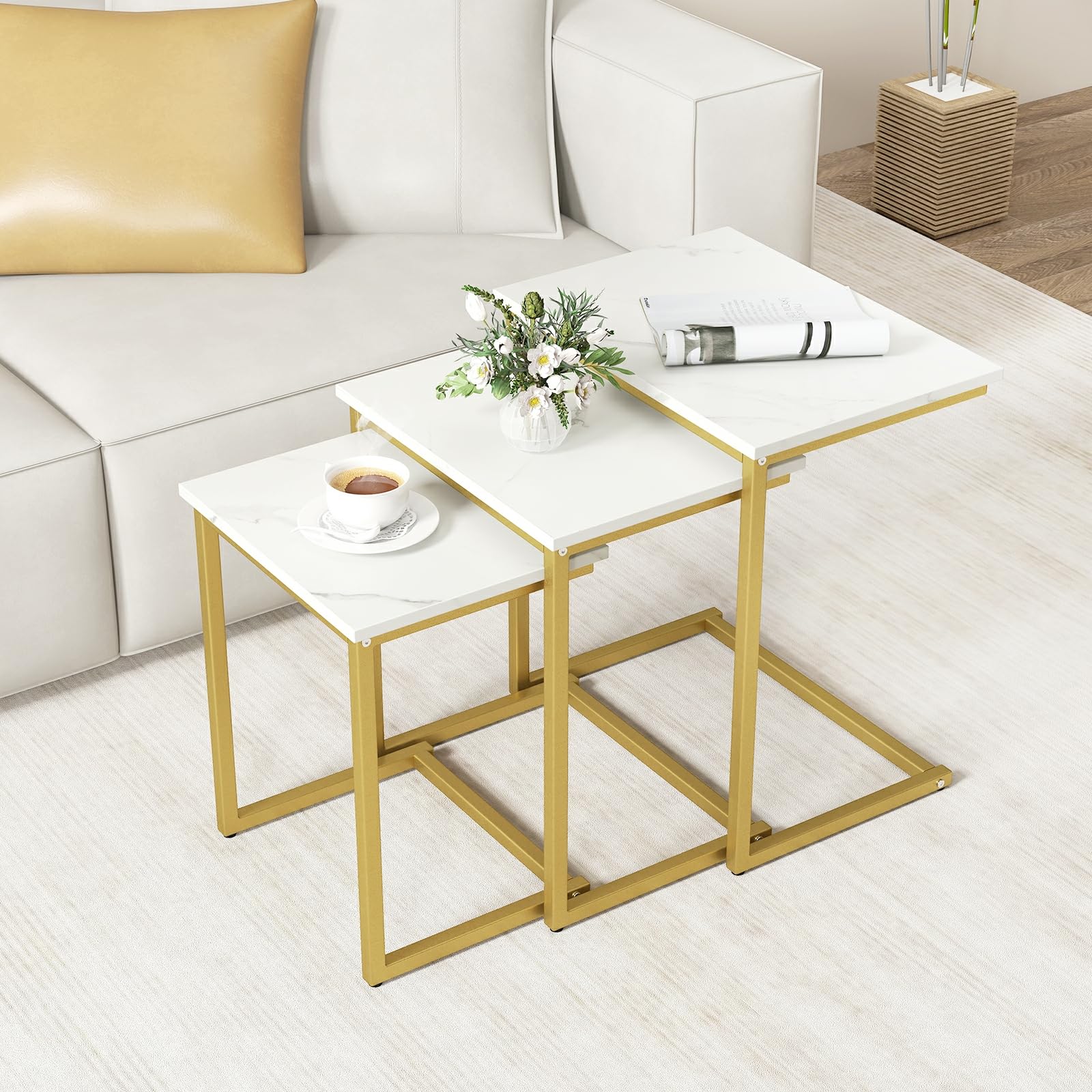 Nesting Coffee Tables Set of 3 with Faux Marble Top