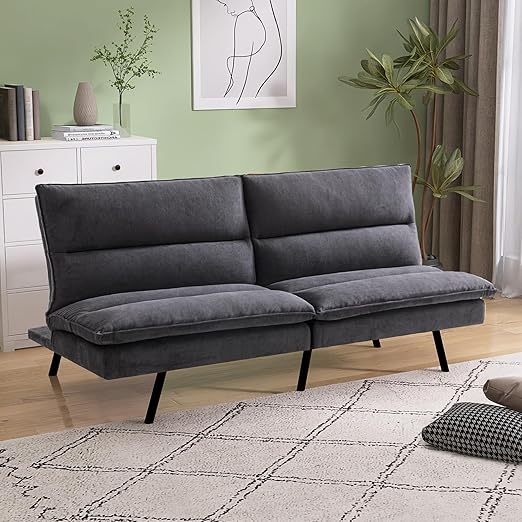 Convertible Faux Leather Futon Sofa Bed with Memory Foam