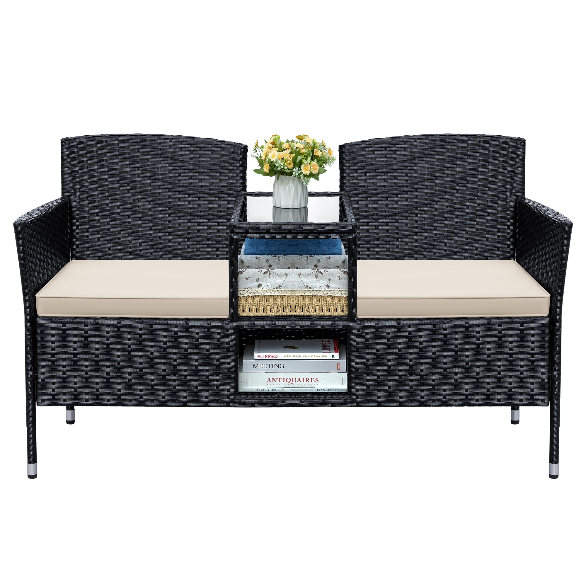 Patio Loveseat with Built-in Coffee Table