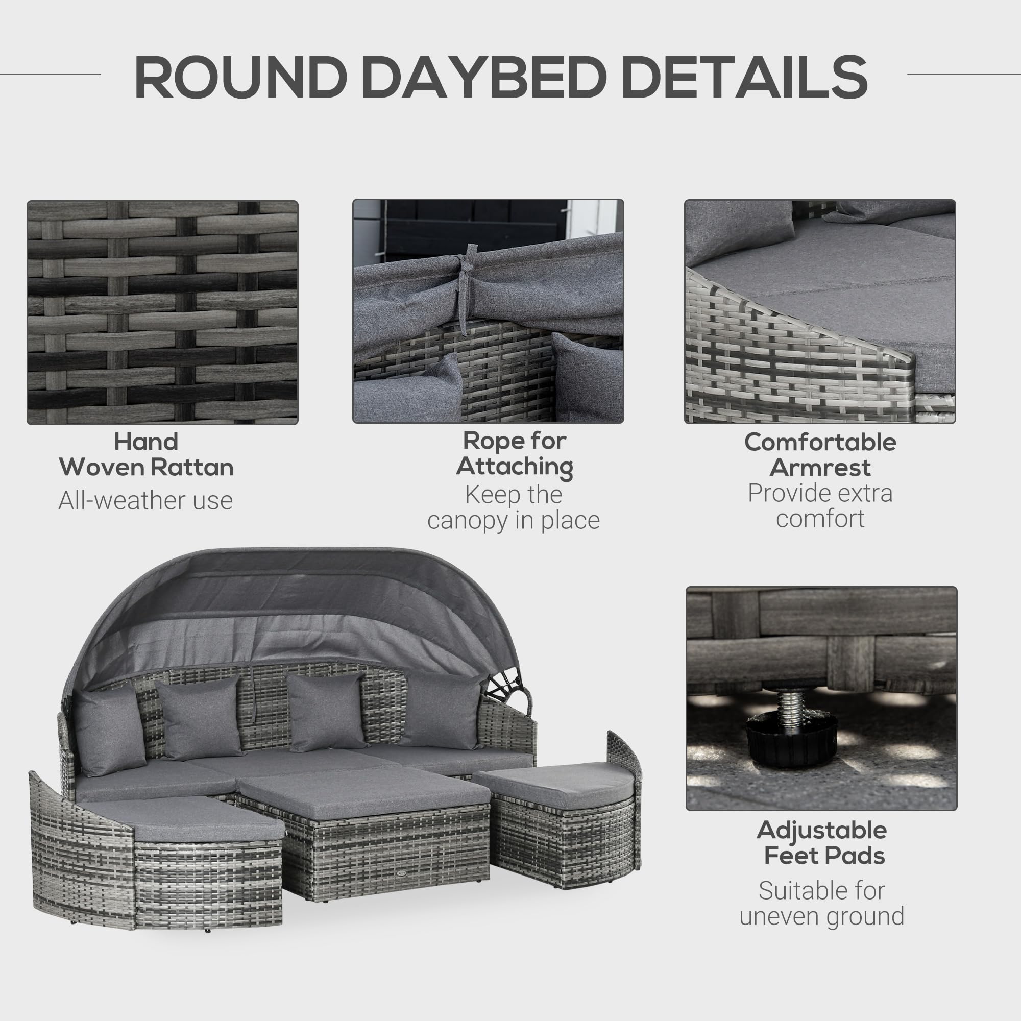 4-Piece Convertible Outdoor Rattan Daybed Set