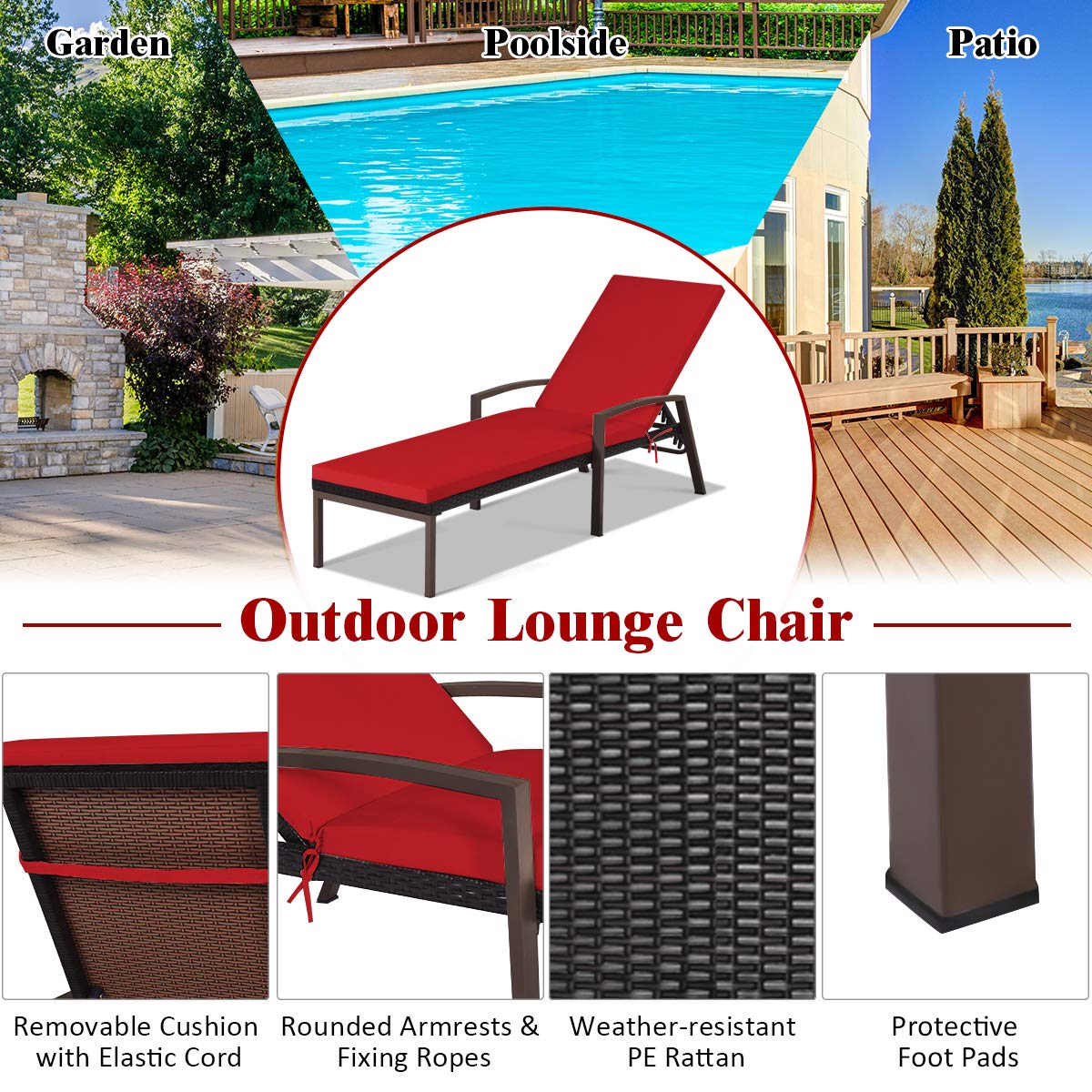Patio Rattan Lounge Chair with Adjustable Backrest