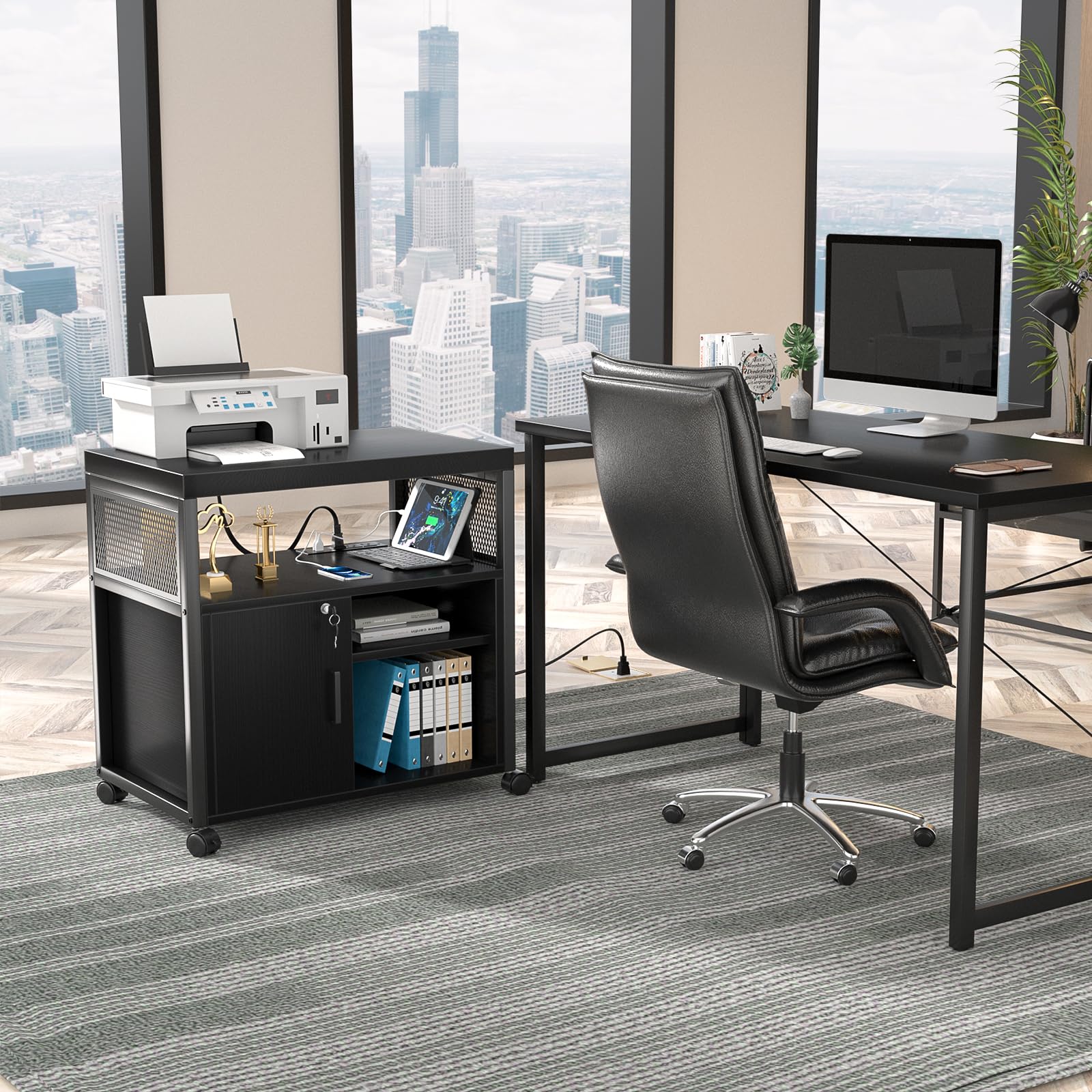 Lateral File Cabinet with Charging Ports