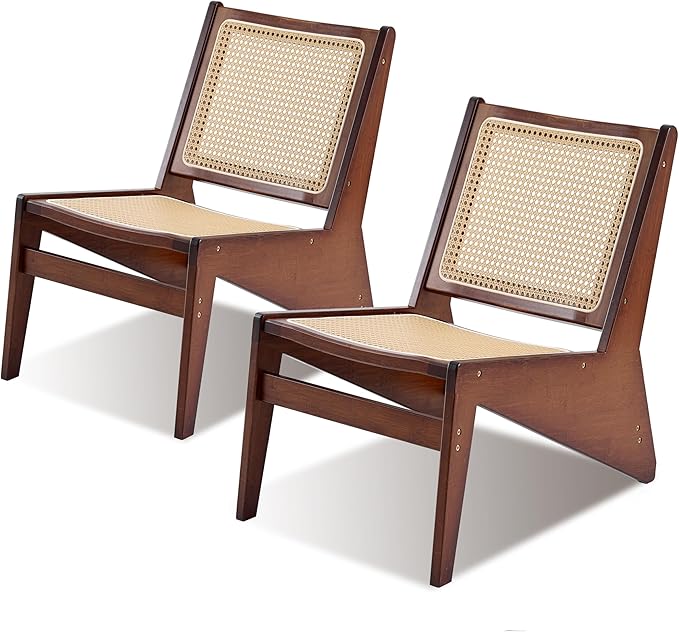 Rattan Accent Chair Set of 2 - Mid Century Modern Reading Chair