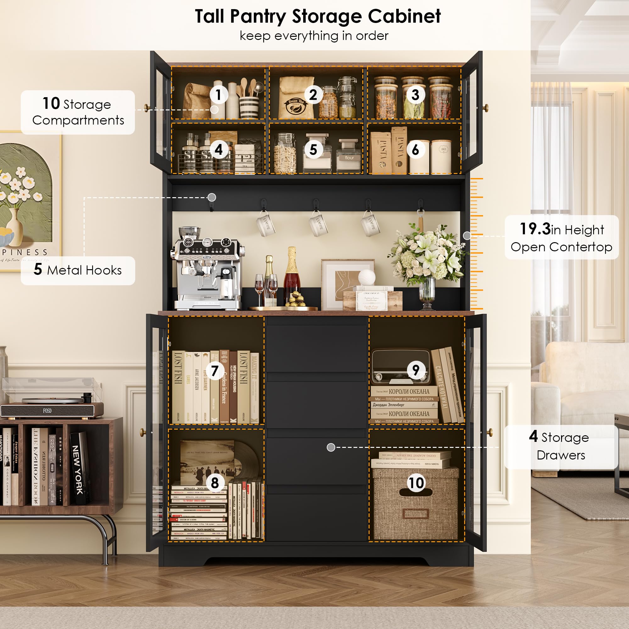 Kitchen Pantry Cabinet with Coffee Bar