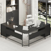 59" L-Shaped Desk with 6 Drawers and File Cabinet