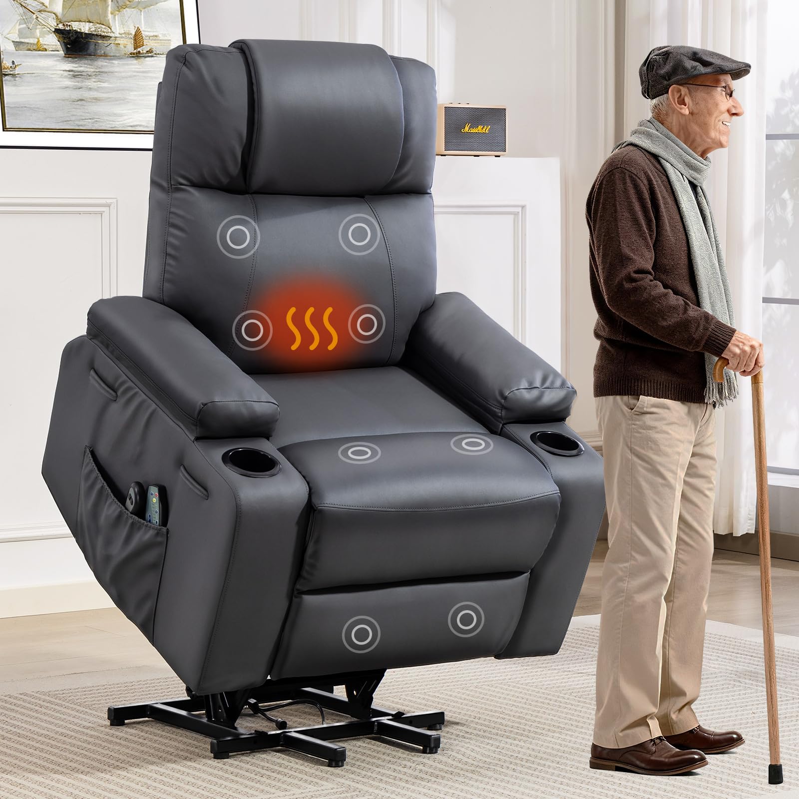 Power Lift Recliner Chair with Massage and Heat - Gray