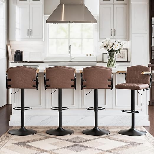 Adjustable Swivel Bar Stools Set of 4 with Back and Footrest