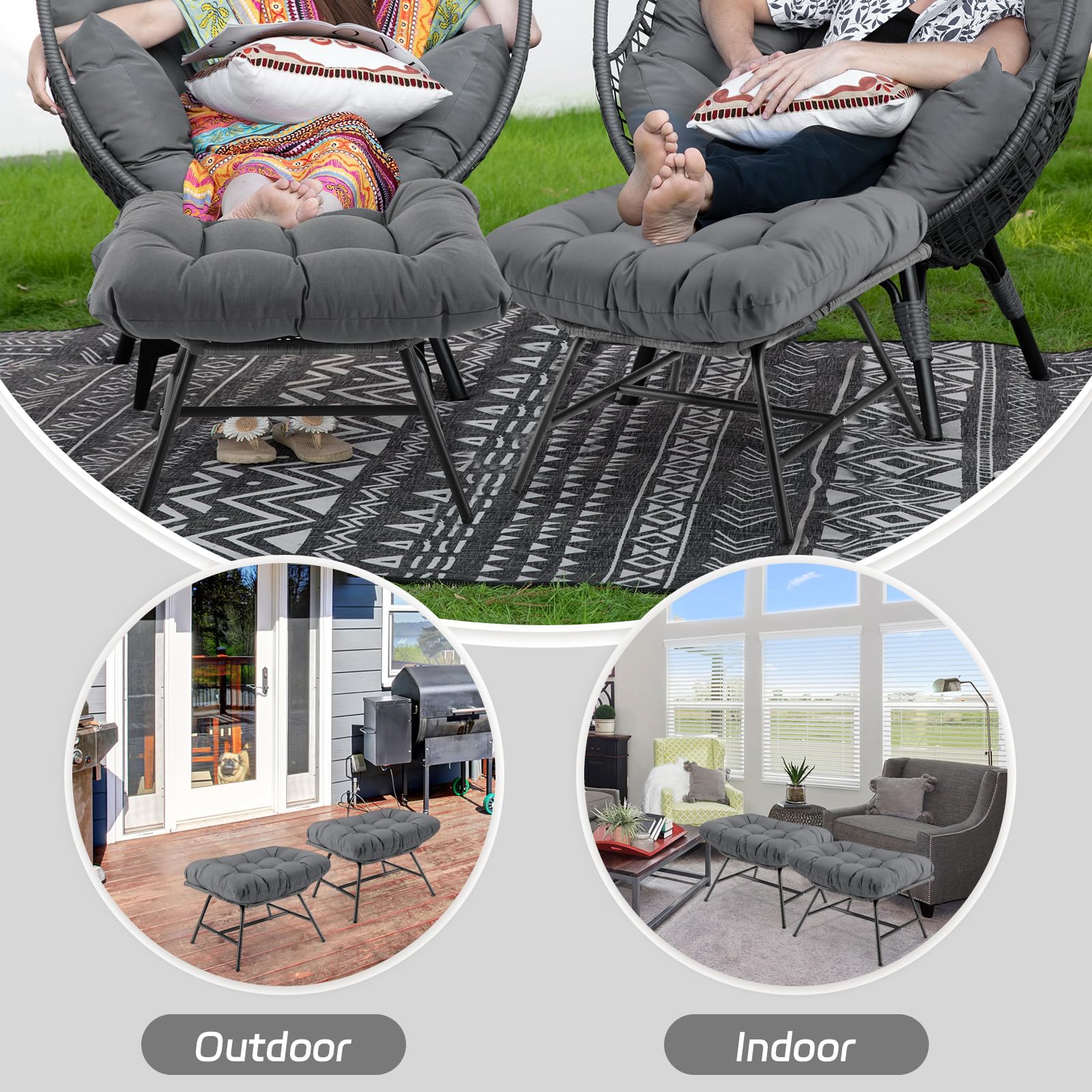 Outdoor Patio Ottomans Set with Cushions
