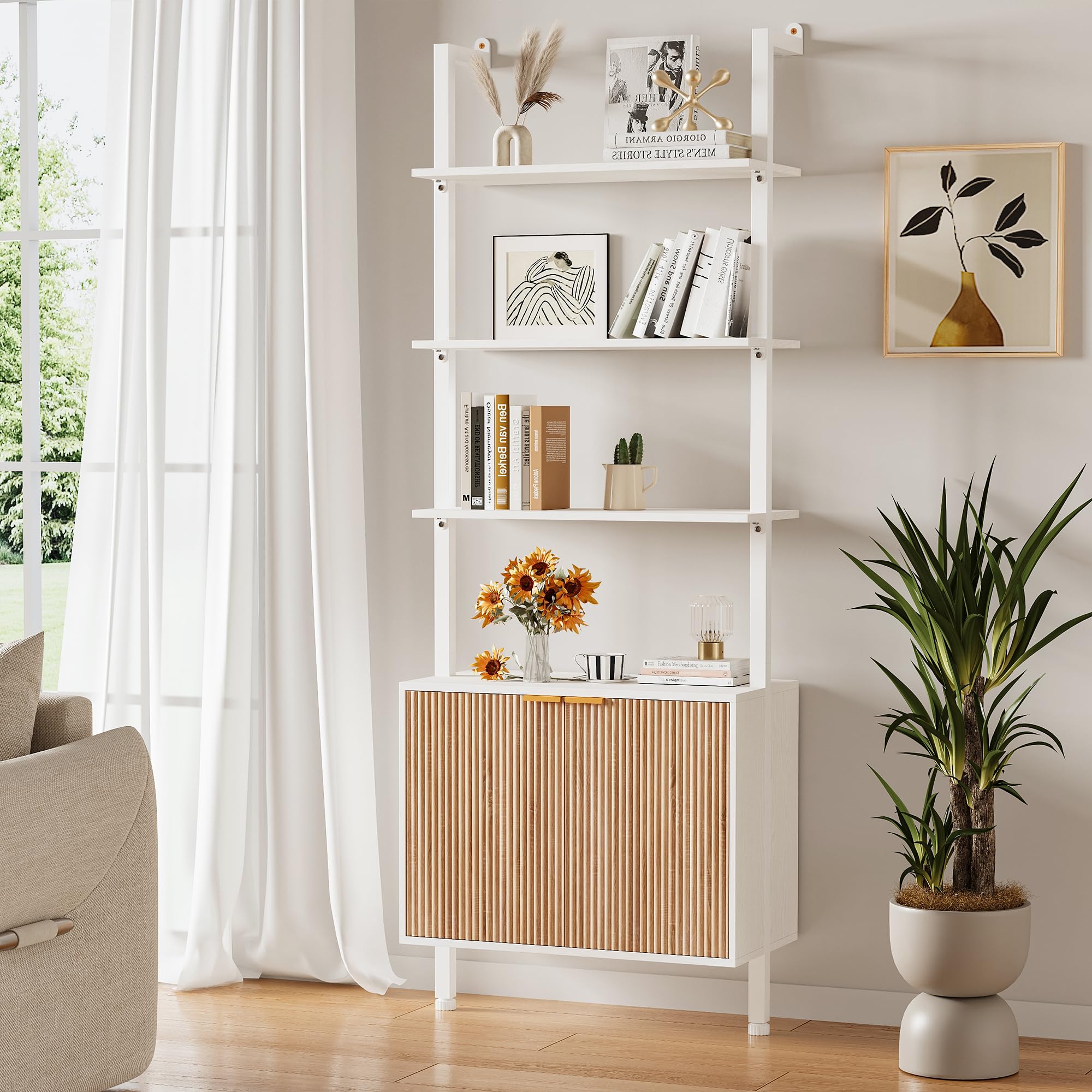 74 Inch Tall Bookshelf with Storage Cabinet