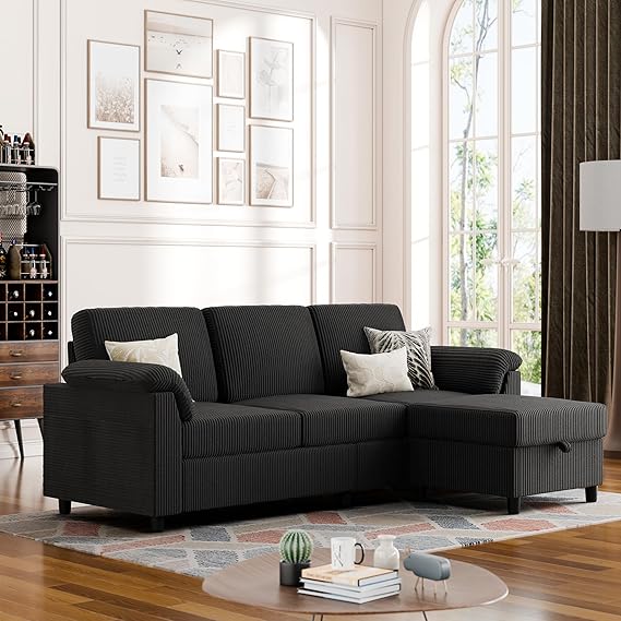 Convertible Sectional Sofa 3-Seat L-Shaped with Removable Pillows