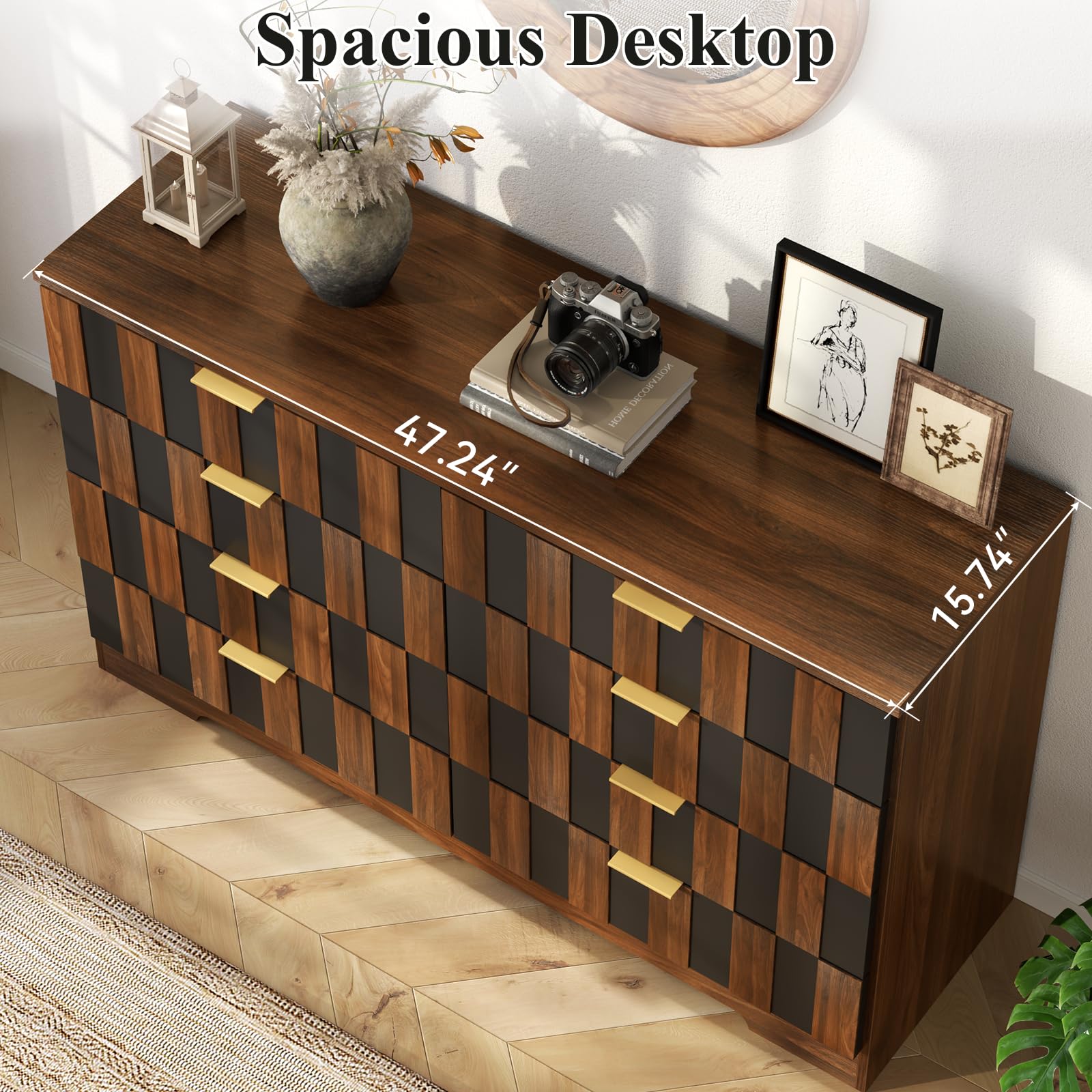 8 Drawer Dresser 48 Inch Wide Mid Century Modern Chest of Drawers