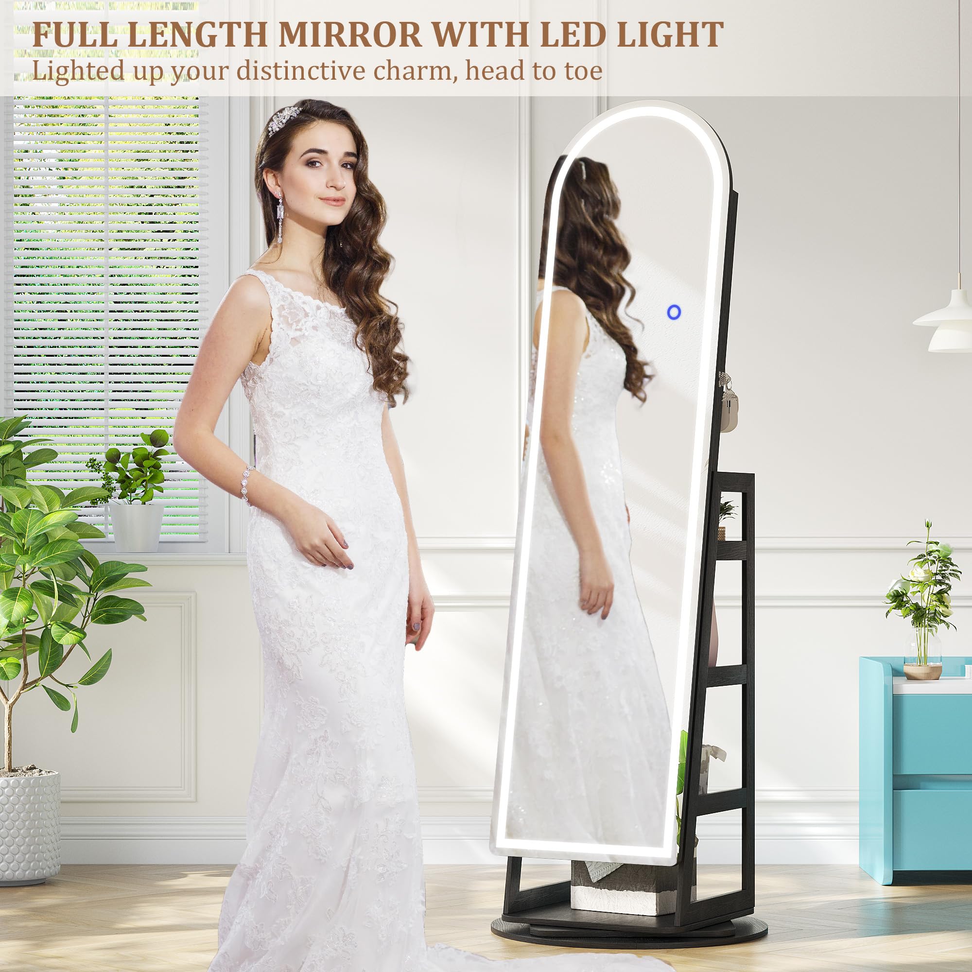 LED Mirror Jewelry Cabinet with Lockable Storage